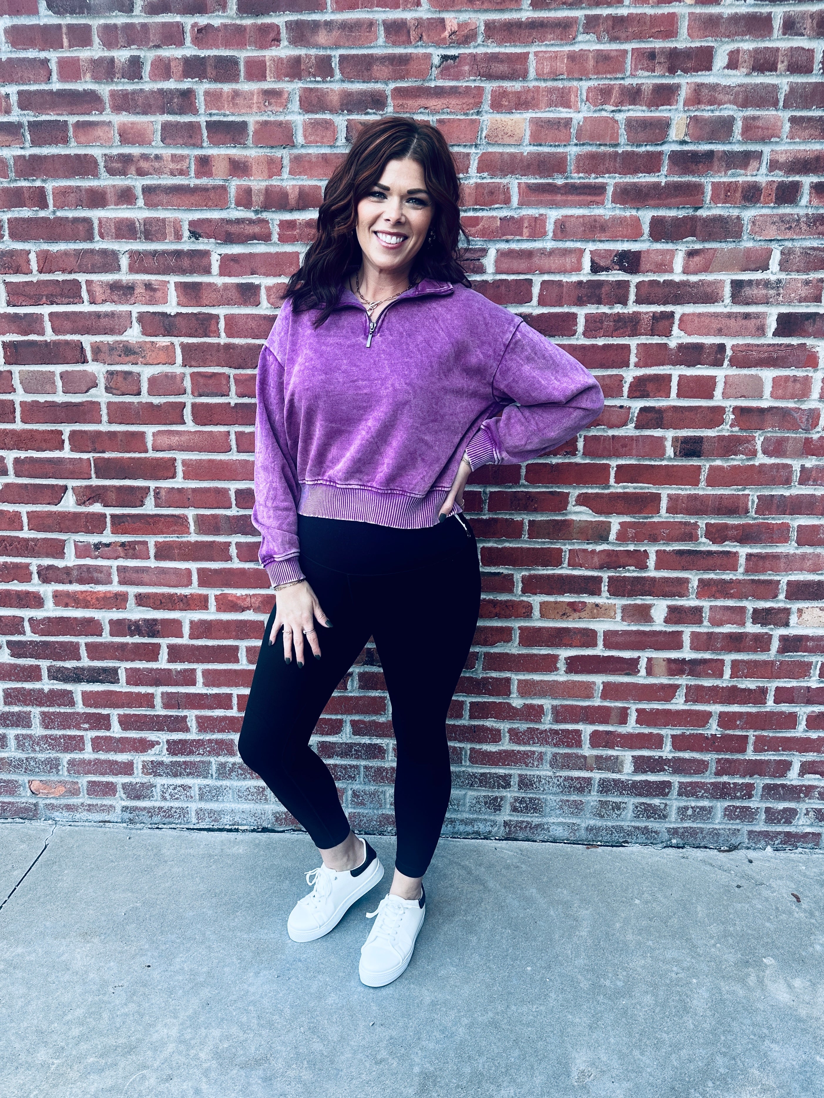 RESTOCK Plum Acid Wash Zip Pullover
