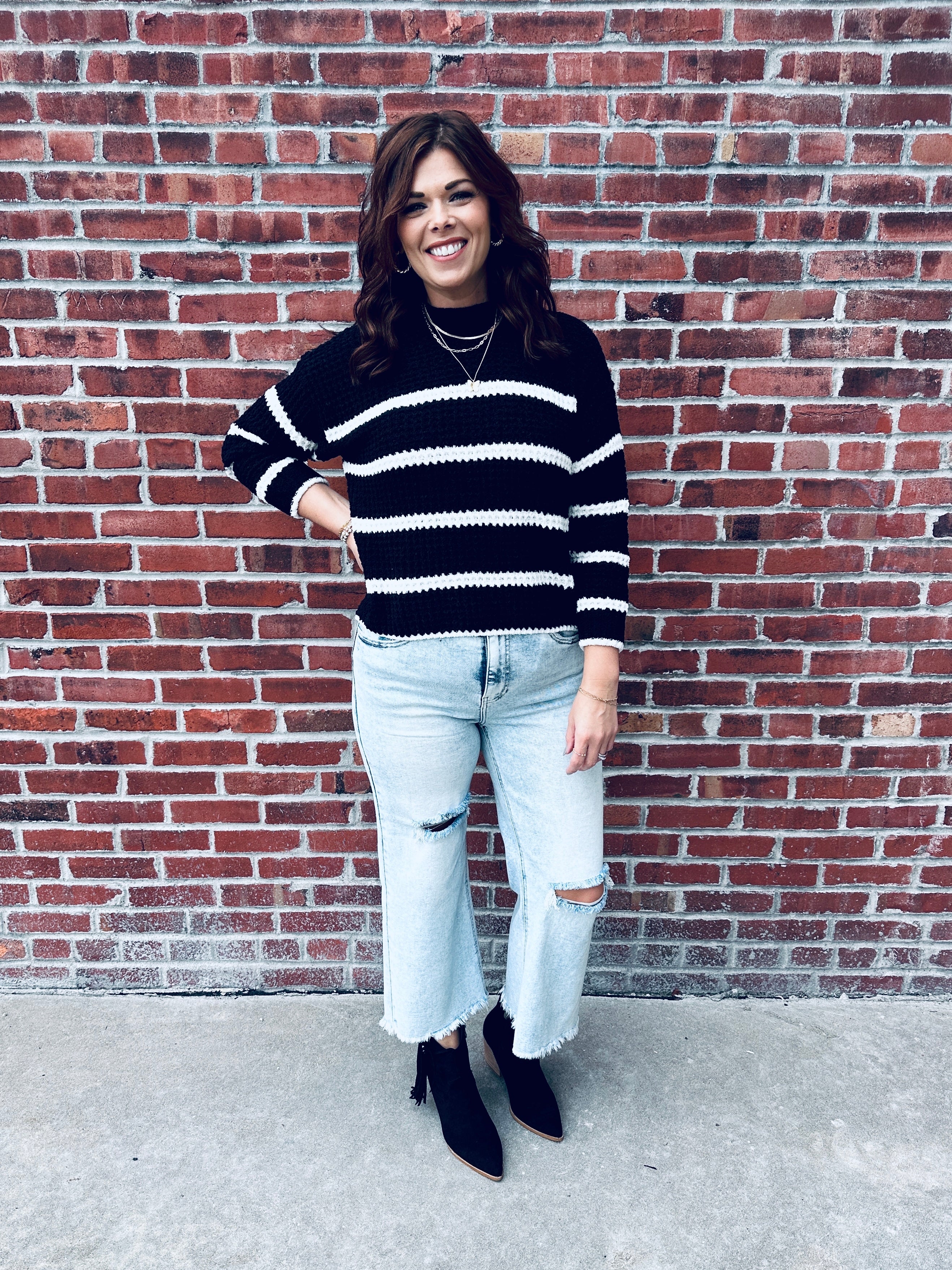 Black & White Stripe Waffle Sweater
