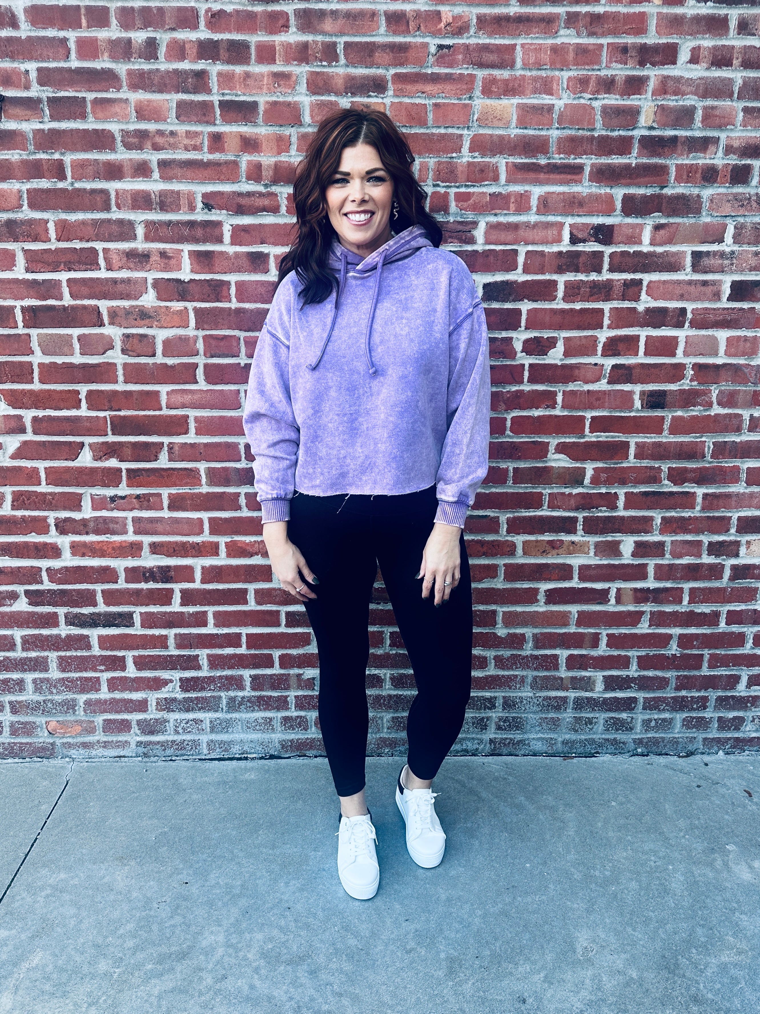 Violet Acid Wash Crop Hoodie