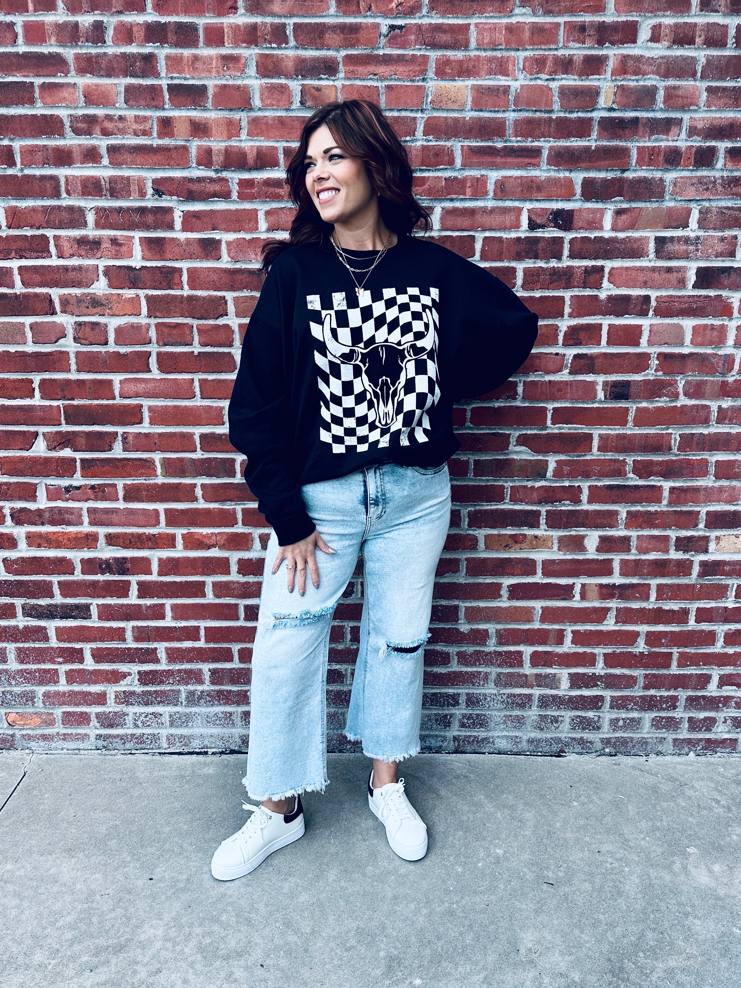Checkered Longhorn Pullover