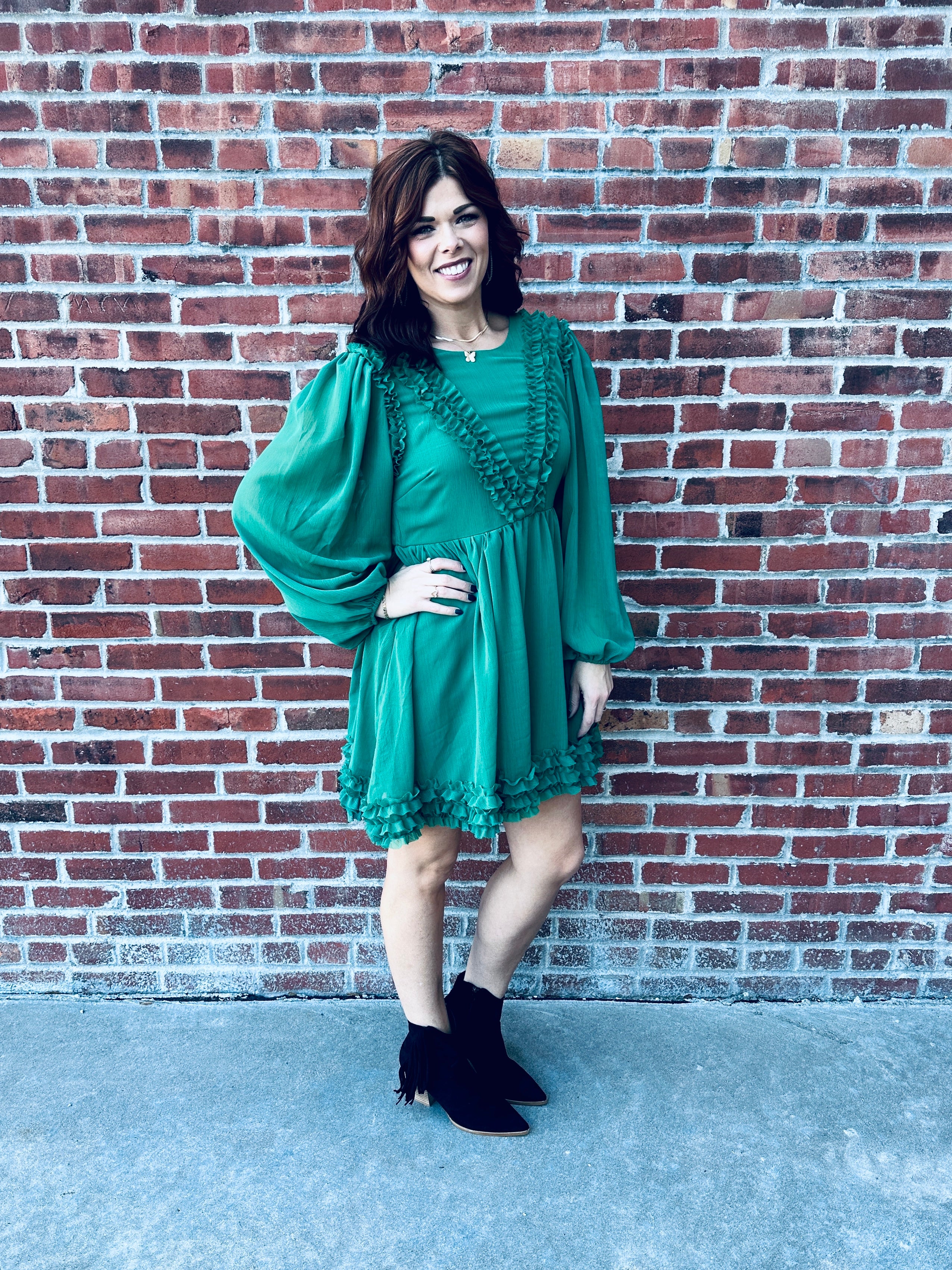 Hunter Green Ruffle Dress