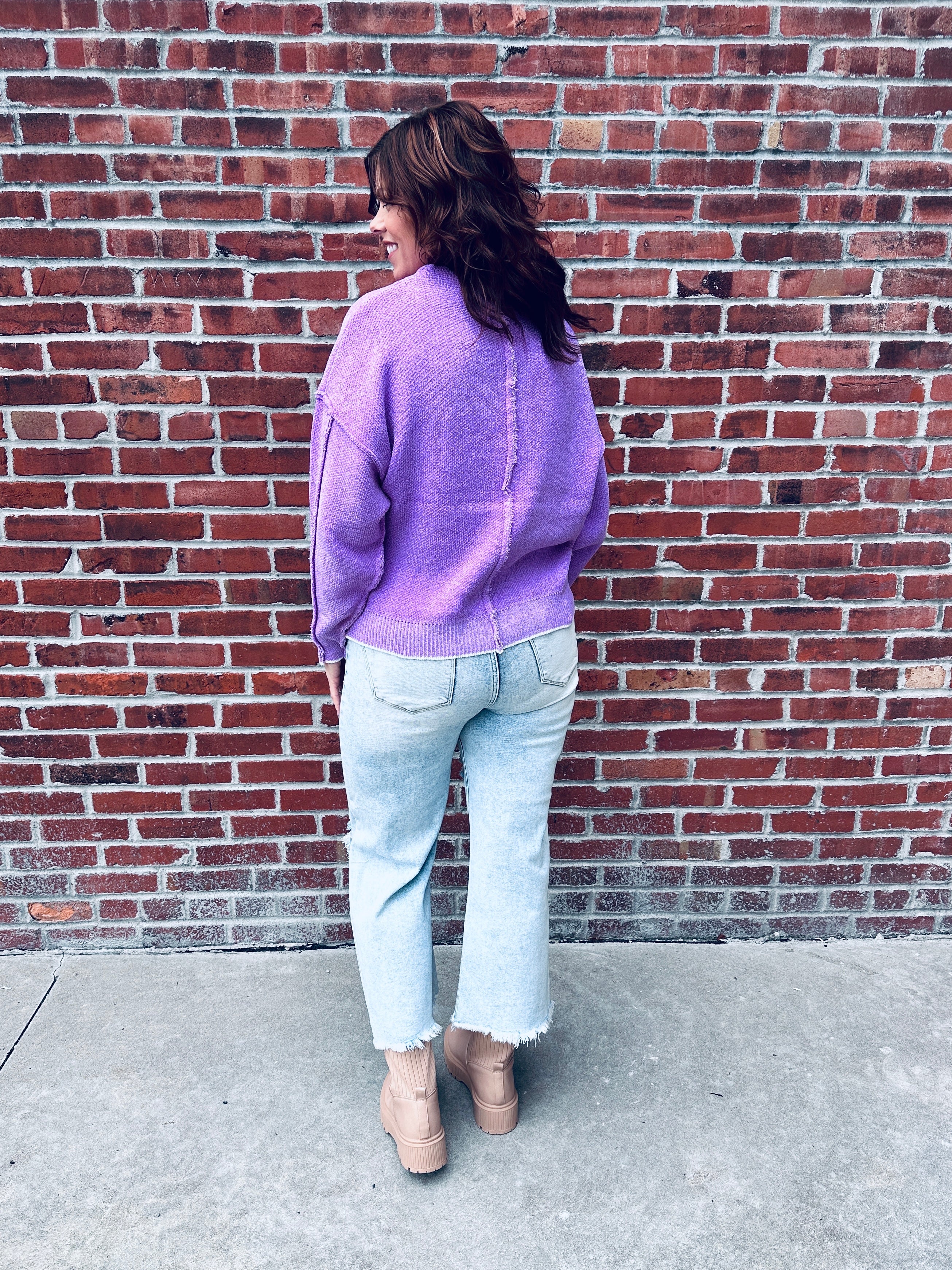 Lavender Raw Seam Sweater