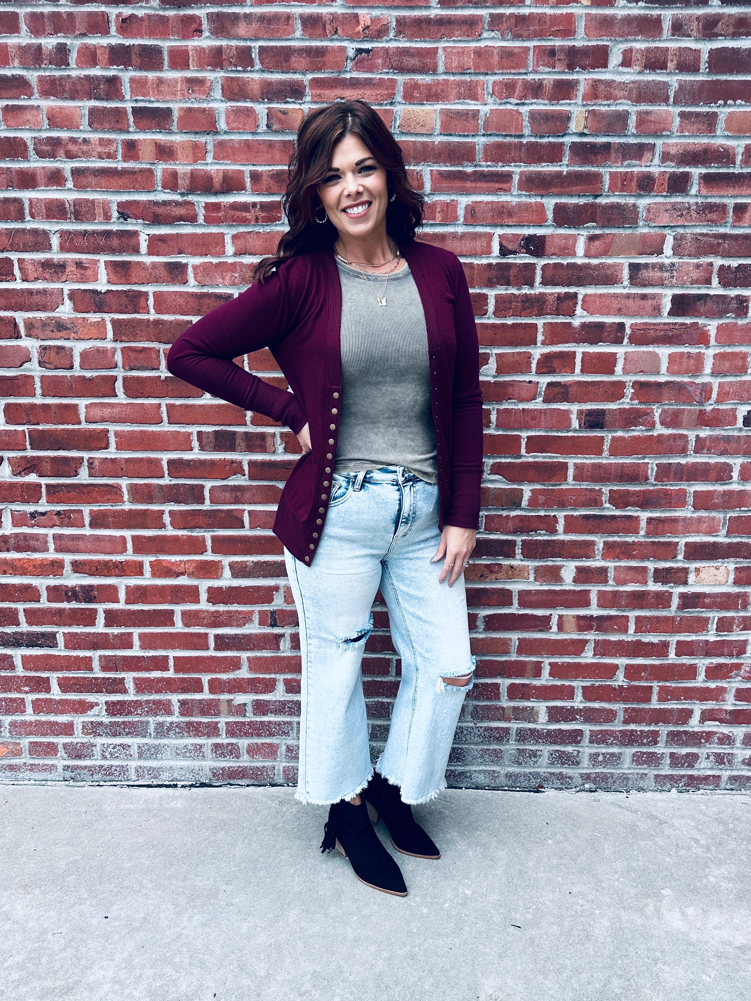 Burgundy Snap Up Cardigan
