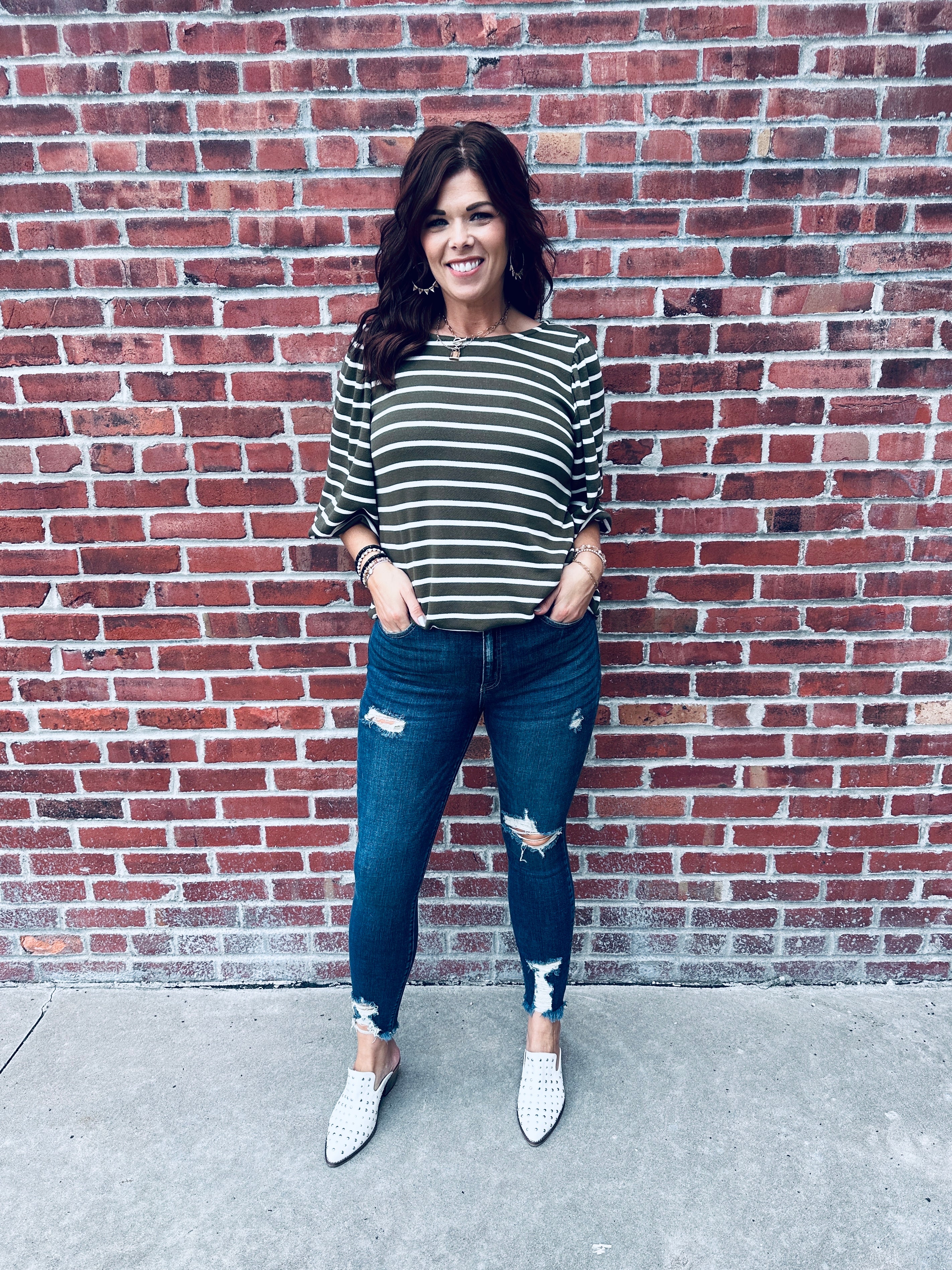 Olive Stripe Top