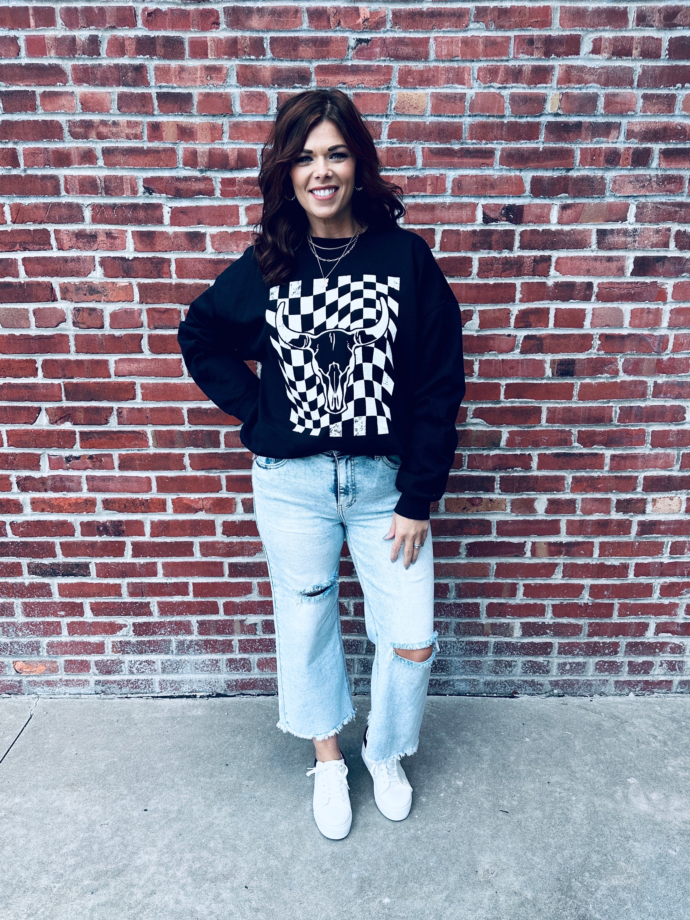 Checkered Longhorn Pullover