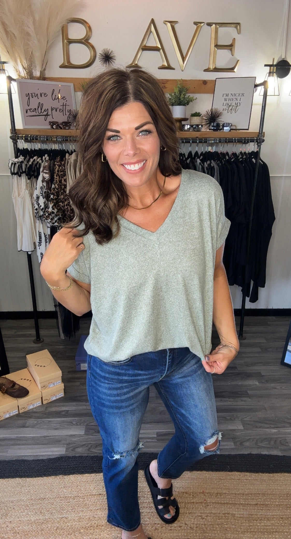 Light Olive Super Soft V-Neck Tee