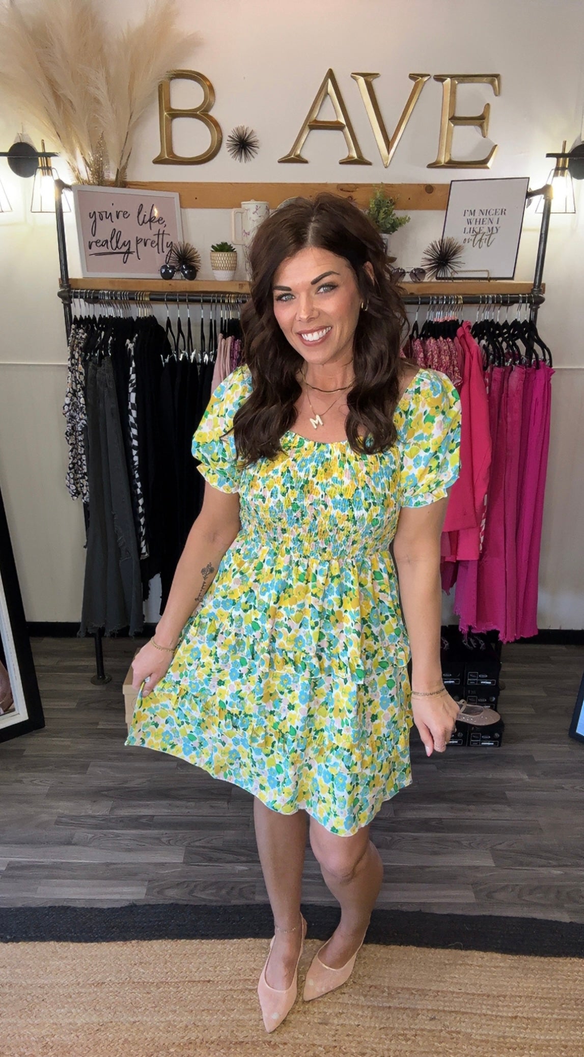 Yellow Multi Floral Smocked Dress