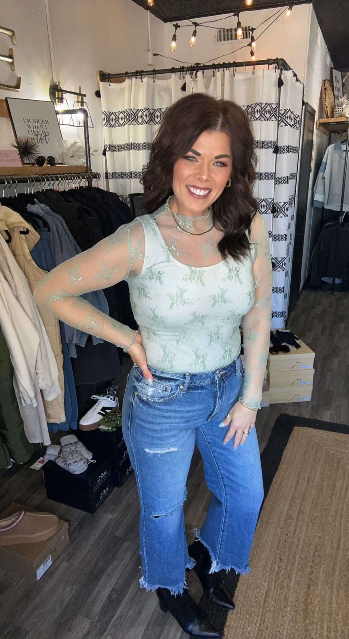 Sage Green Lace Layering Top
