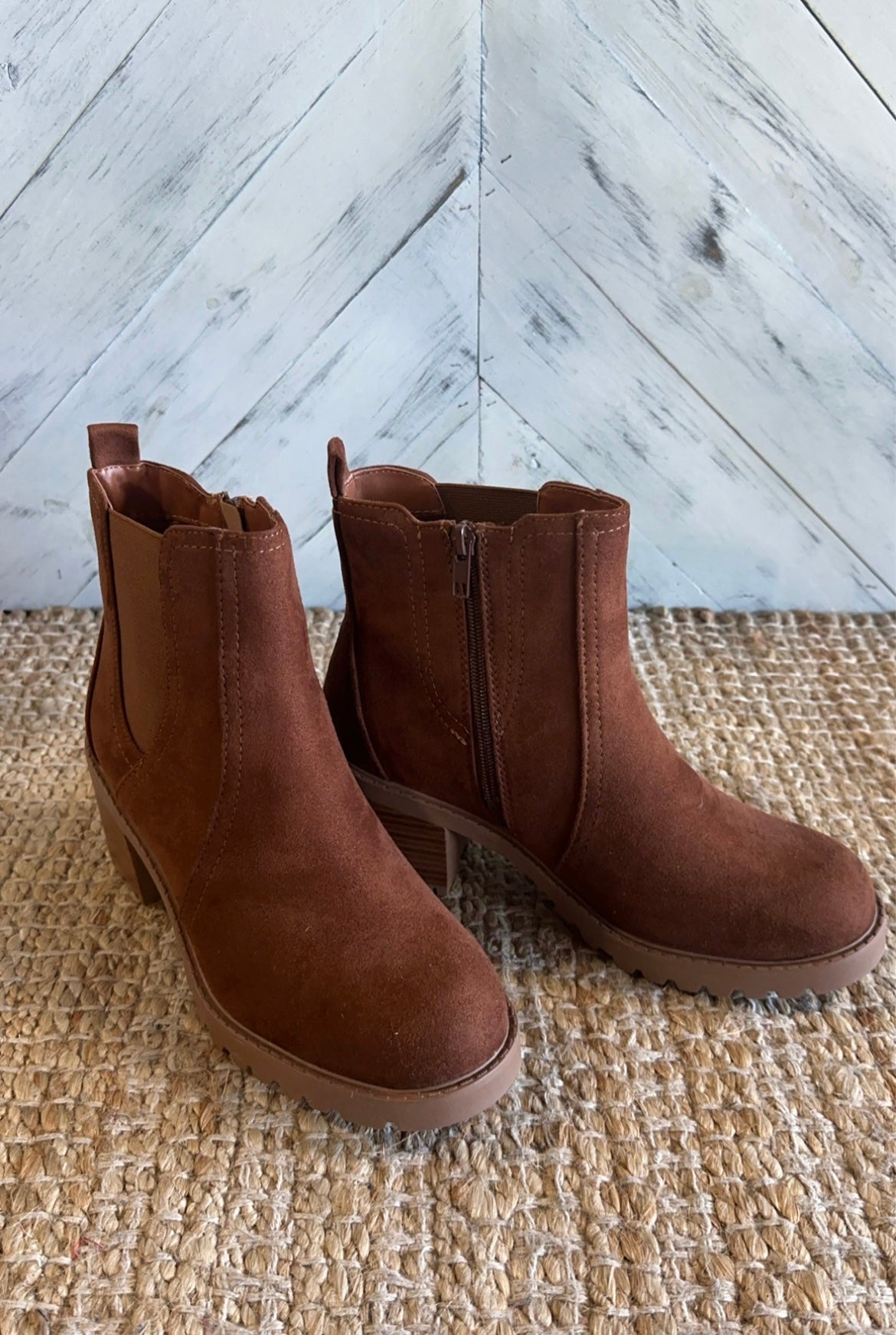 Walnut Suede Platform Ankle Boot