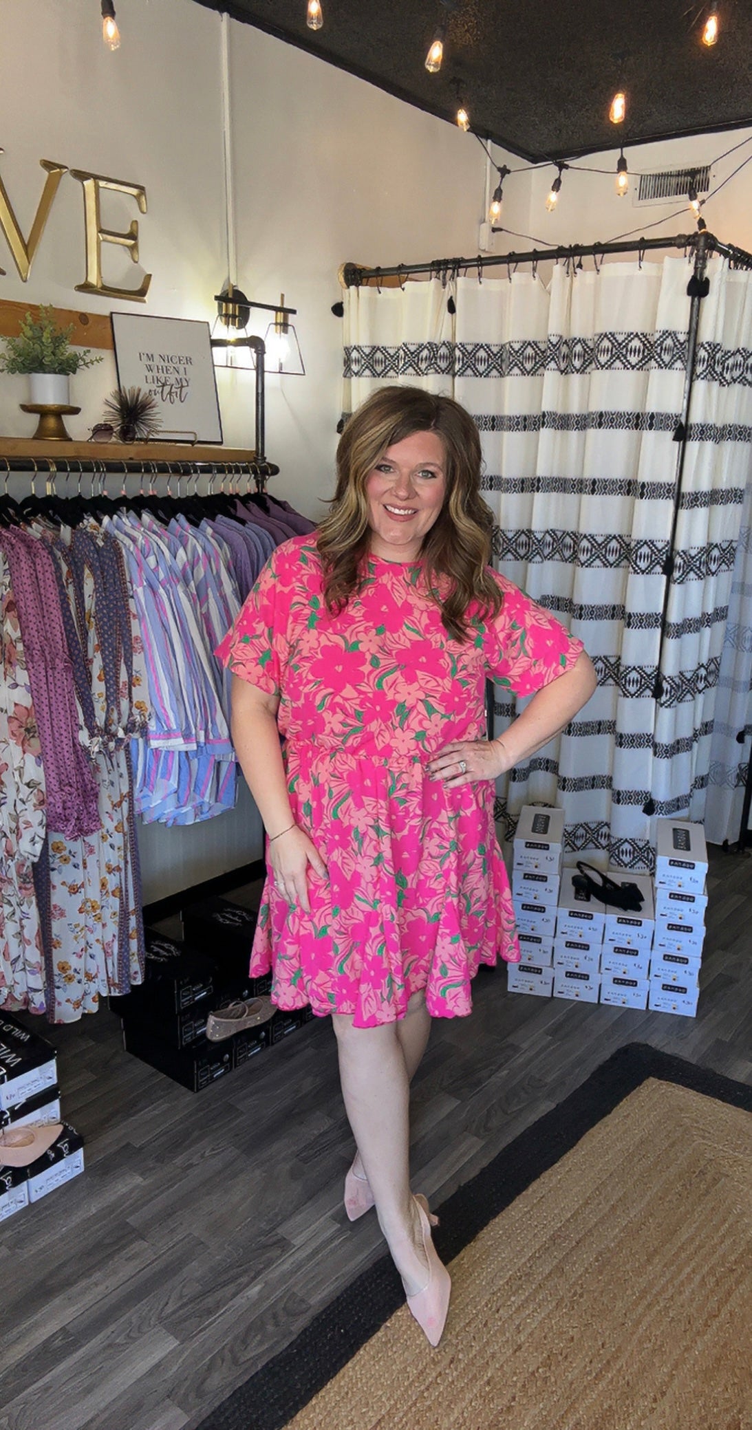 Fuchsia Floral Bubble Sleeve Dress