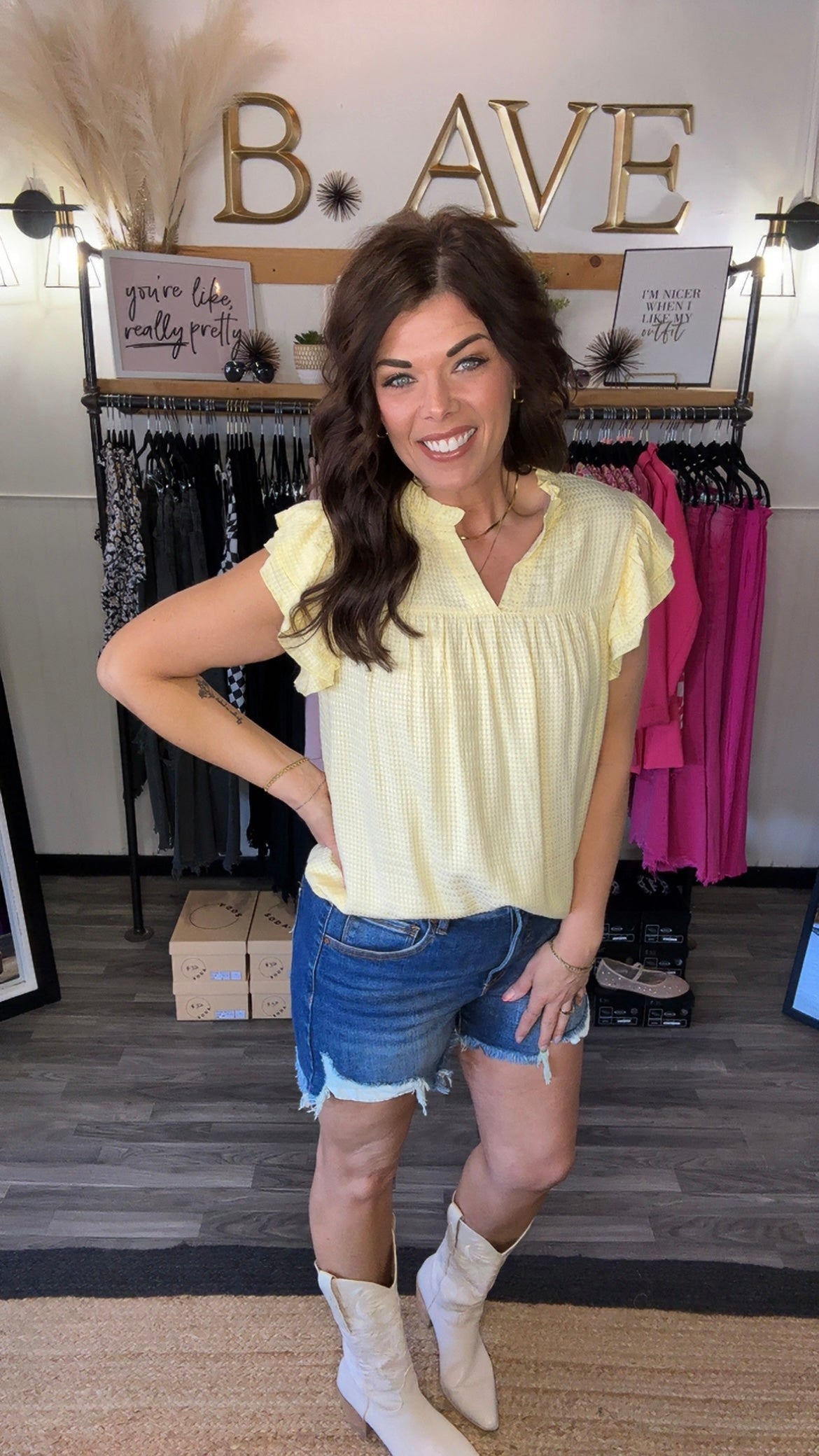 Pale Yellow Ruffle Sleeve Blouse
