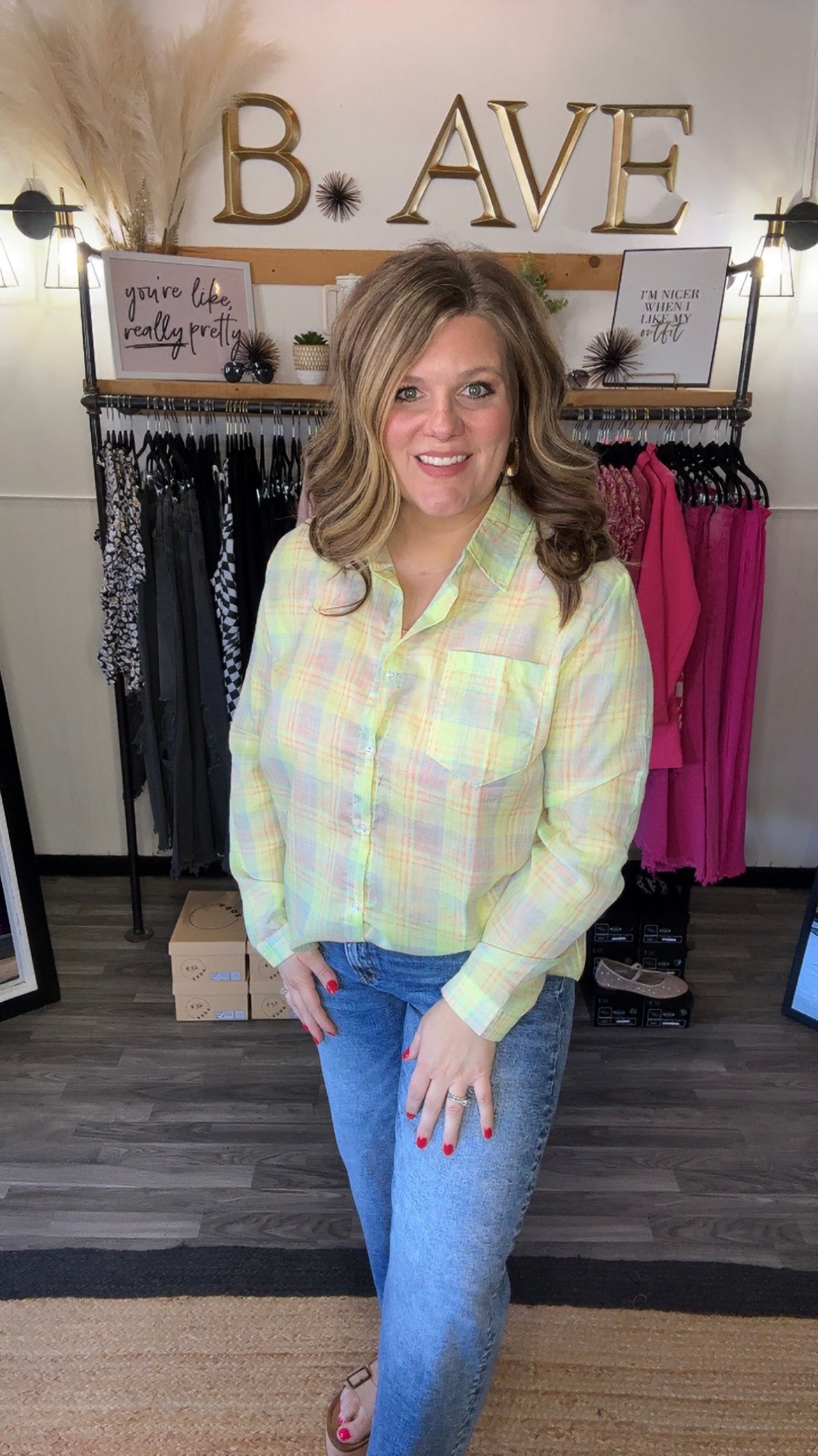 Lime Plaid Button Down Shirt