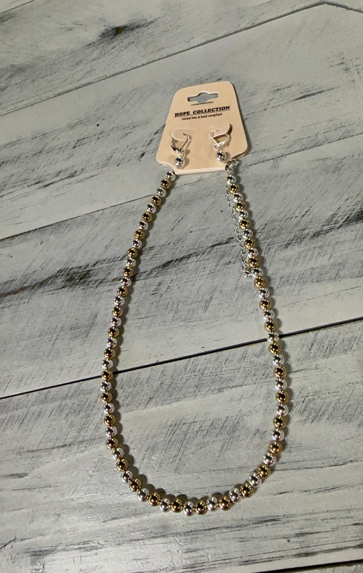 Two Tone Beaded Necklace & Earring Set