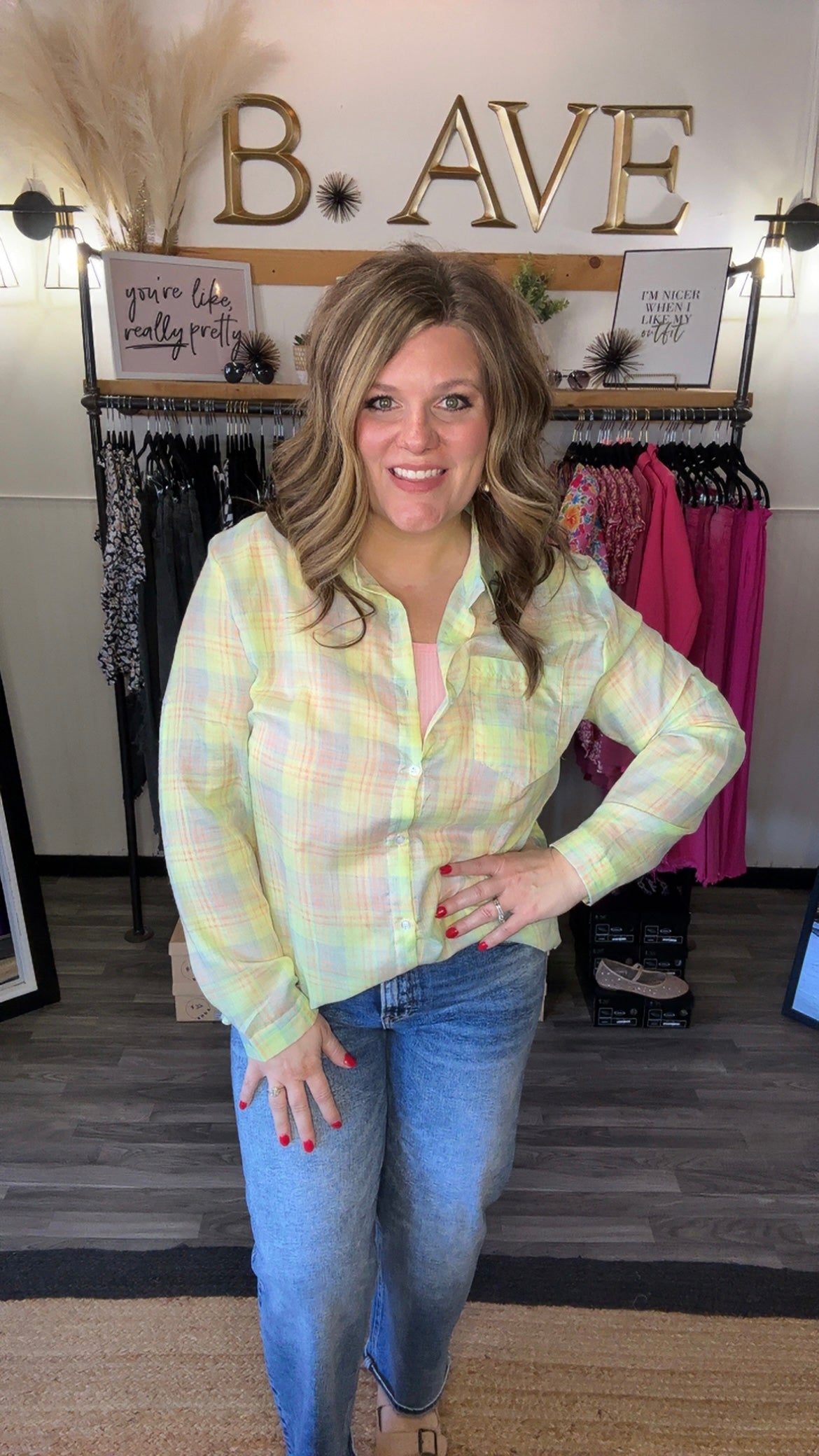 Lime Plaid Button Down Shirt