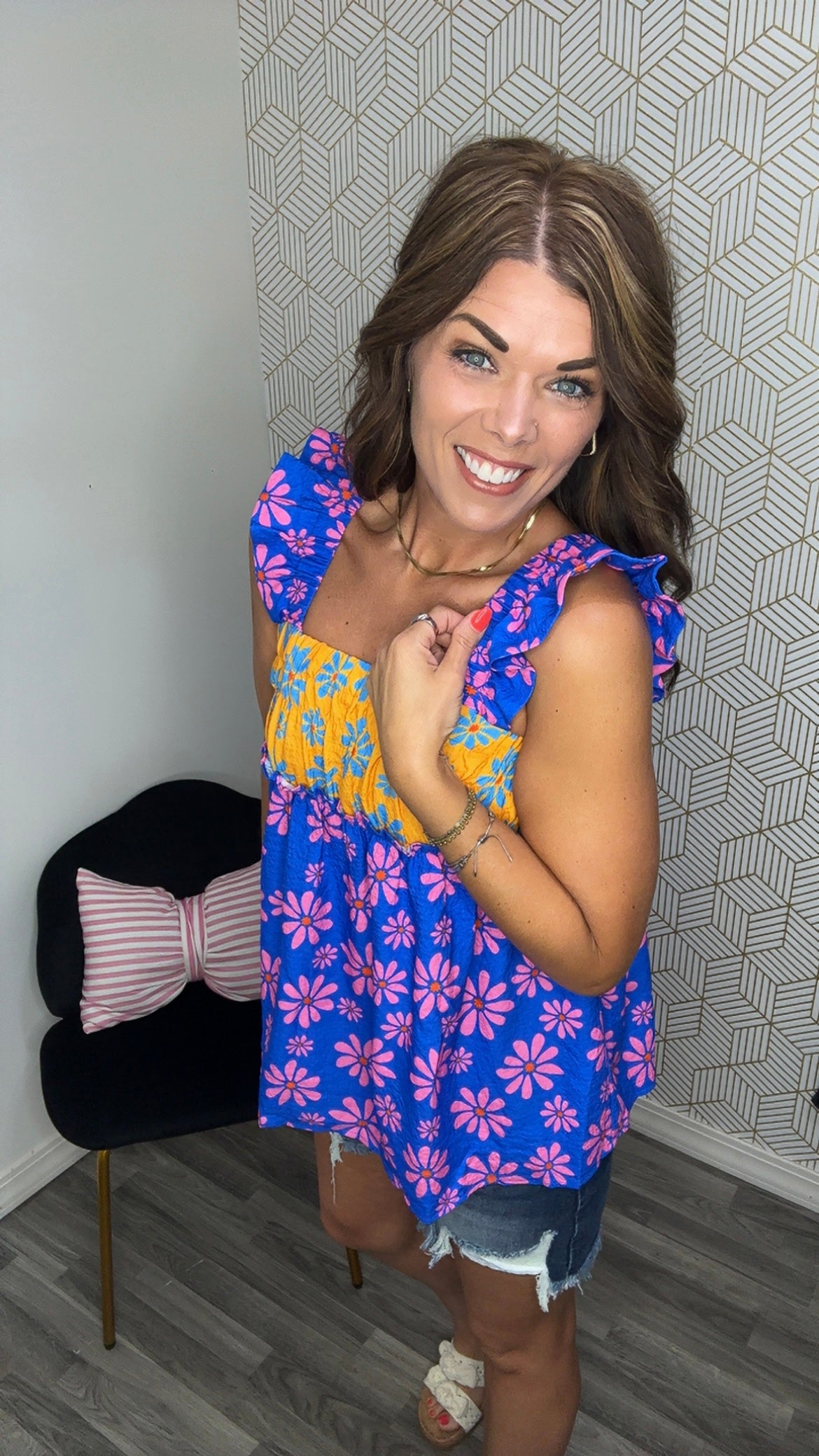 Vibrant Floral Color Block Flowy Tank