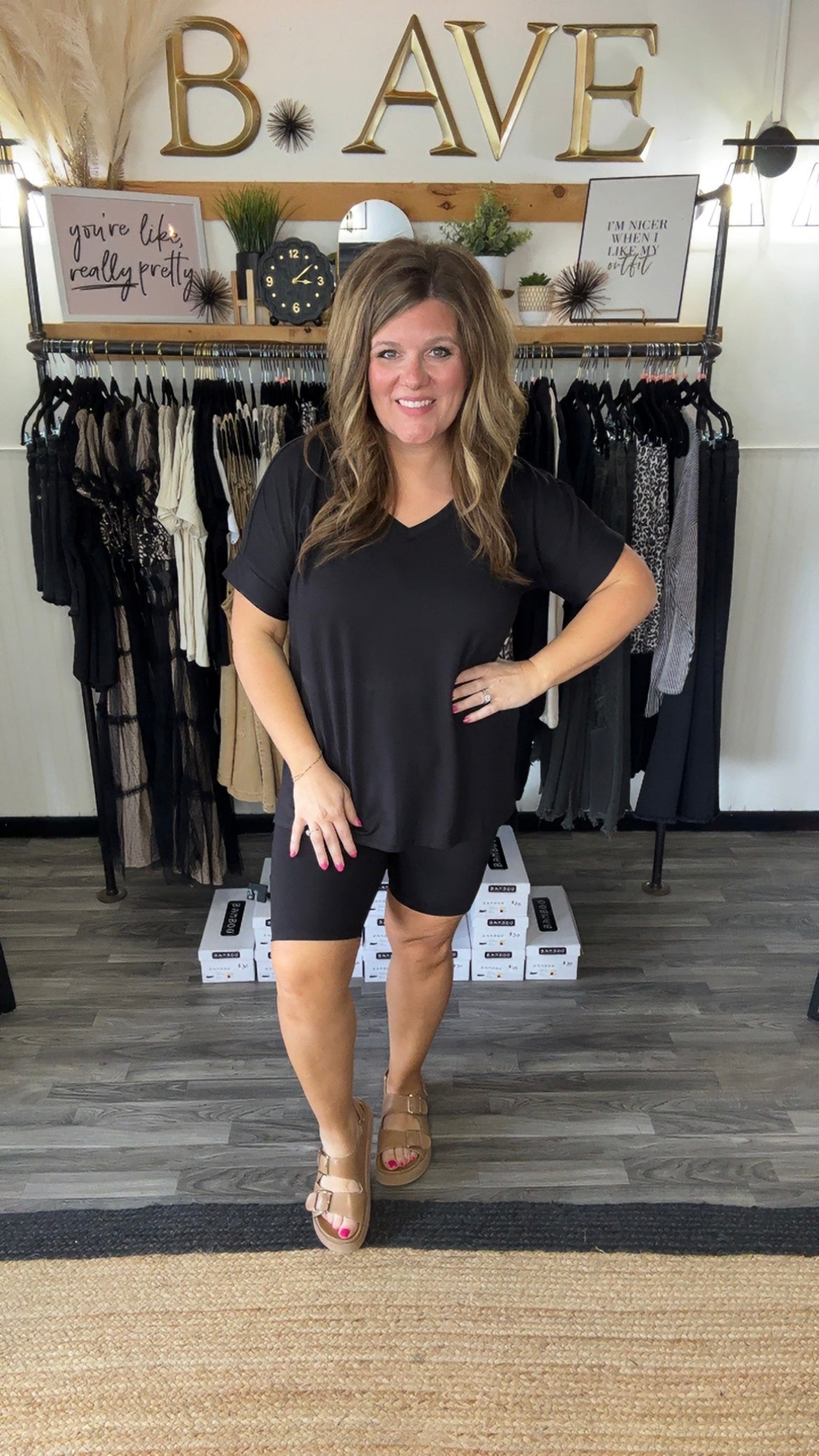 Black Soft Microfiber V-Neck Tee & Biker Shorts Set