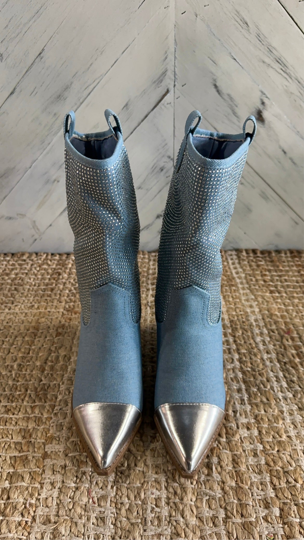 Denim Rhinestone Western Boots
