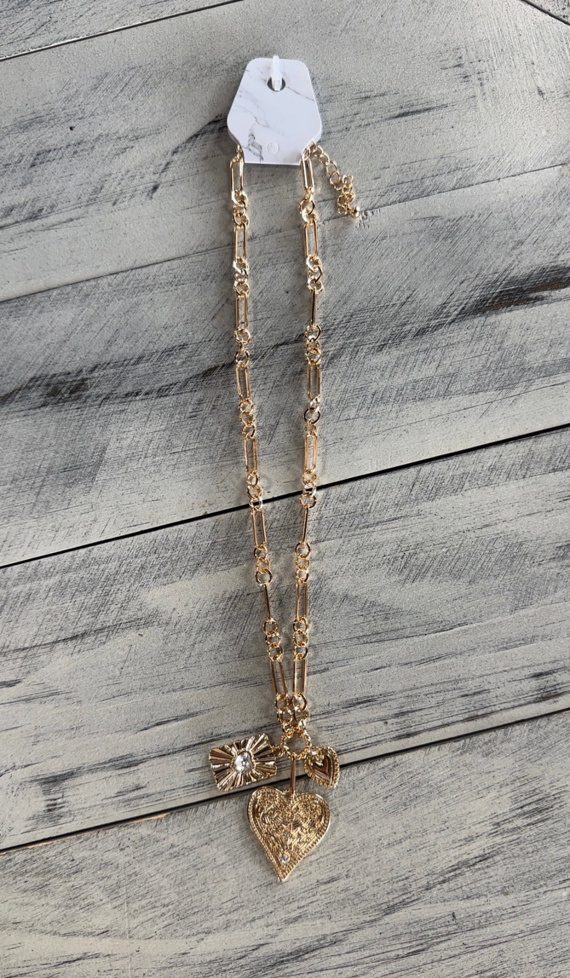 Gold Triple Heart Charm Necklace