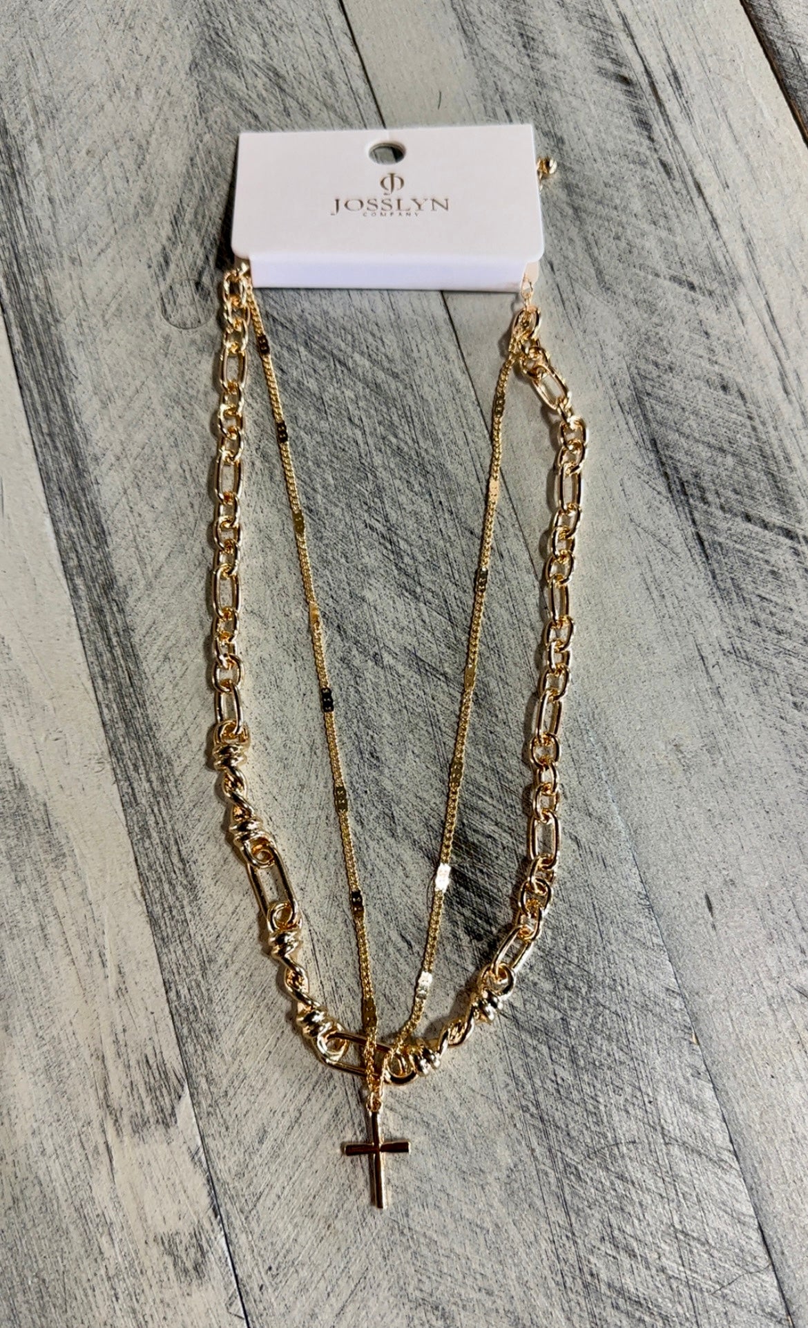 Gold Double Row Cross Necklace