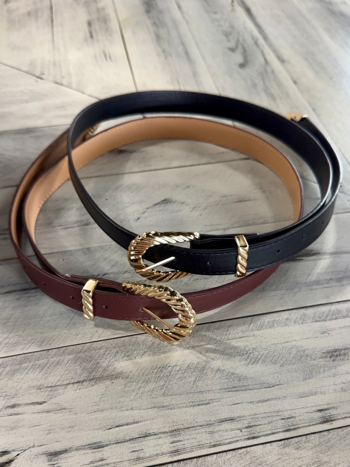 Faux Leather Carved Buckle Belt