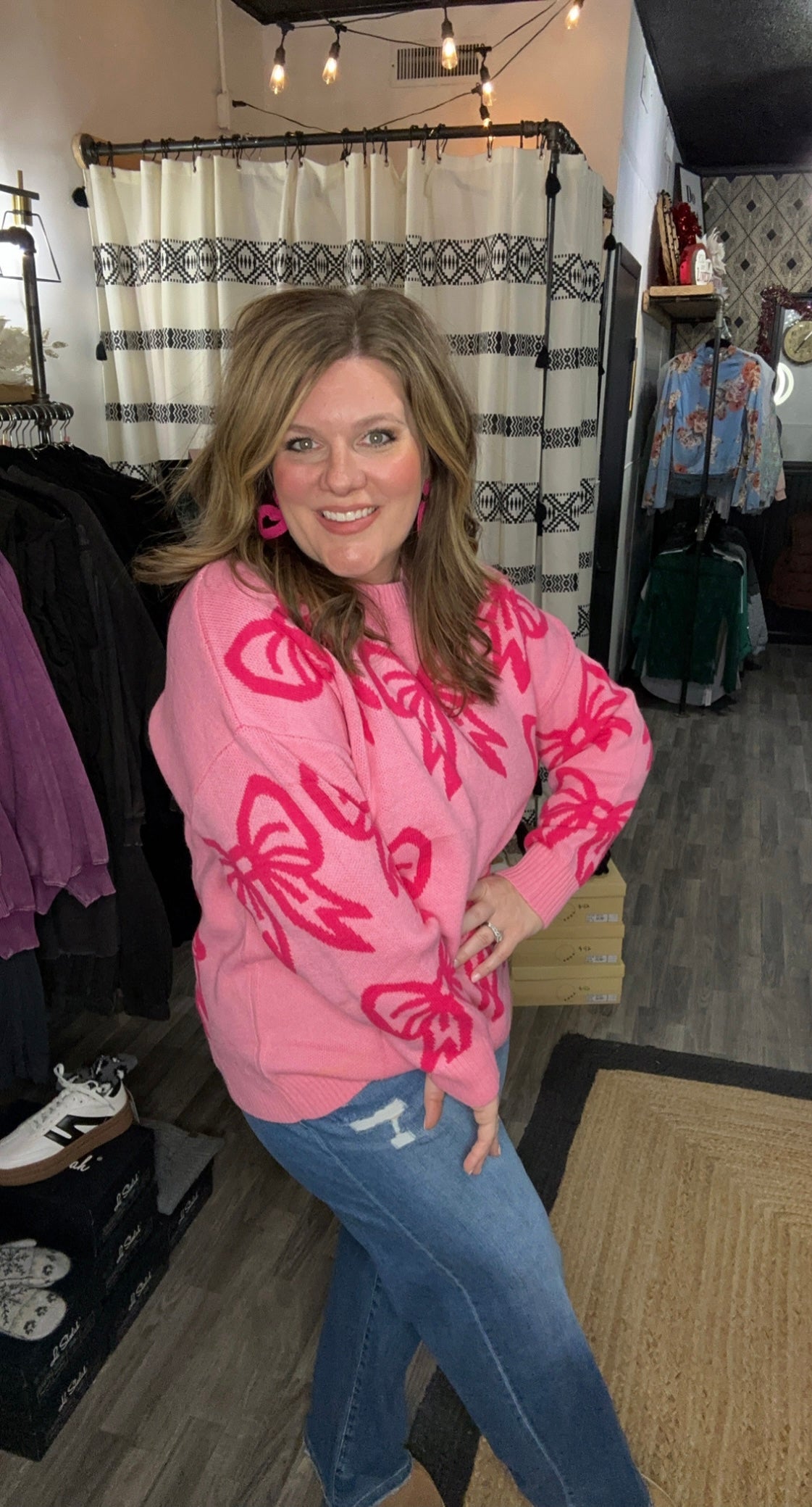 Bright Pink Bow Loose Fit Sweater