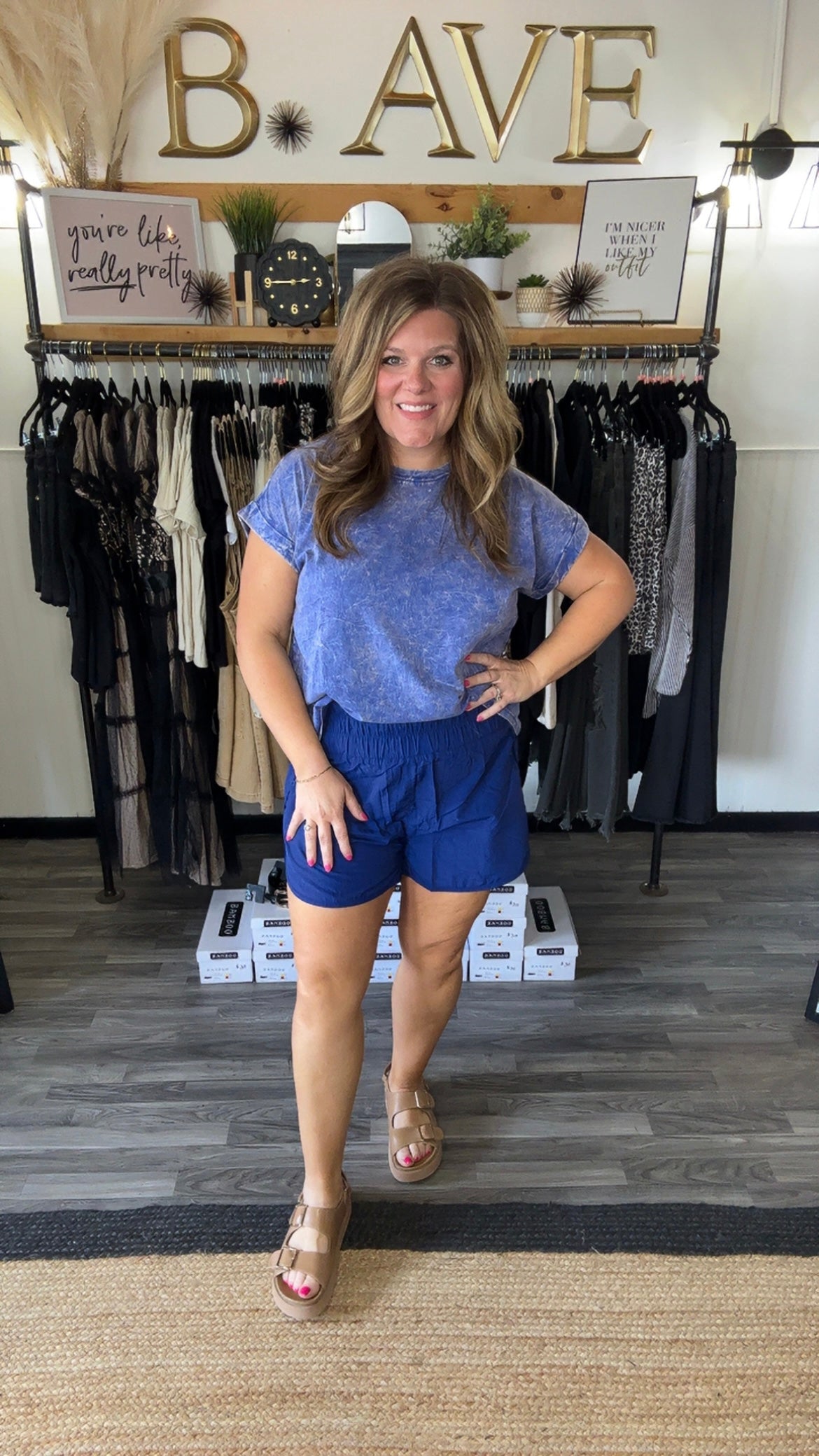 Navy Smocked Waist Athletic Shorts