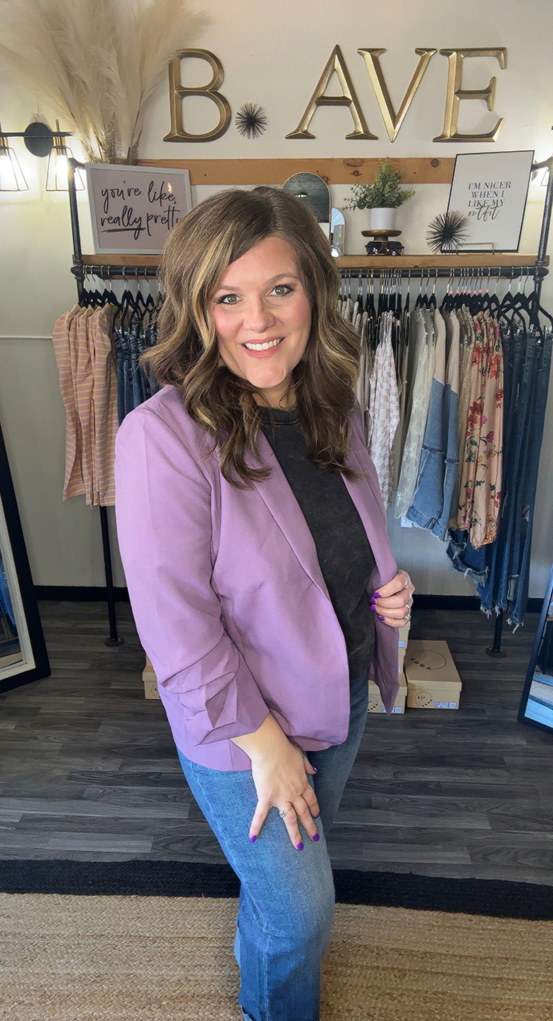 Dusty Lilac Ruched Sleeve Blazer