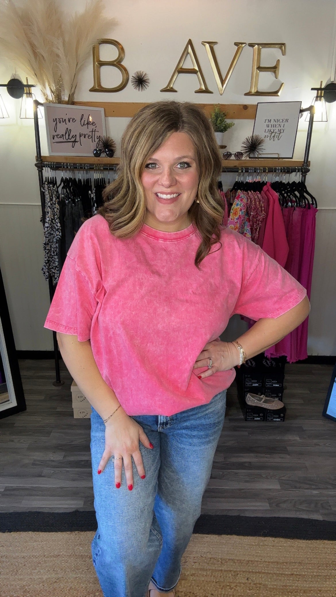 Fuchsia Acid Wash Tee