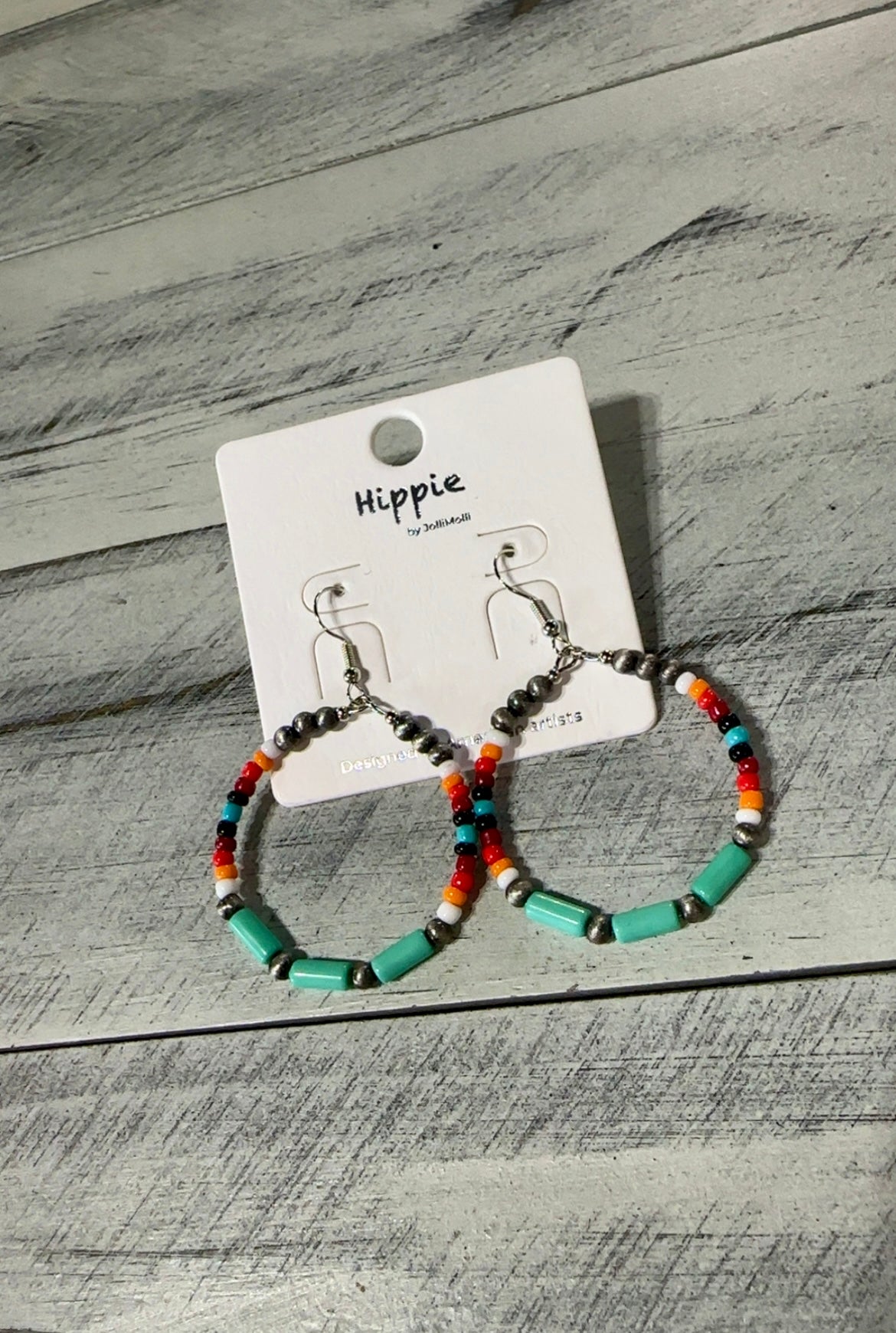 Western Multi-Color Beaded Hoop Earrings