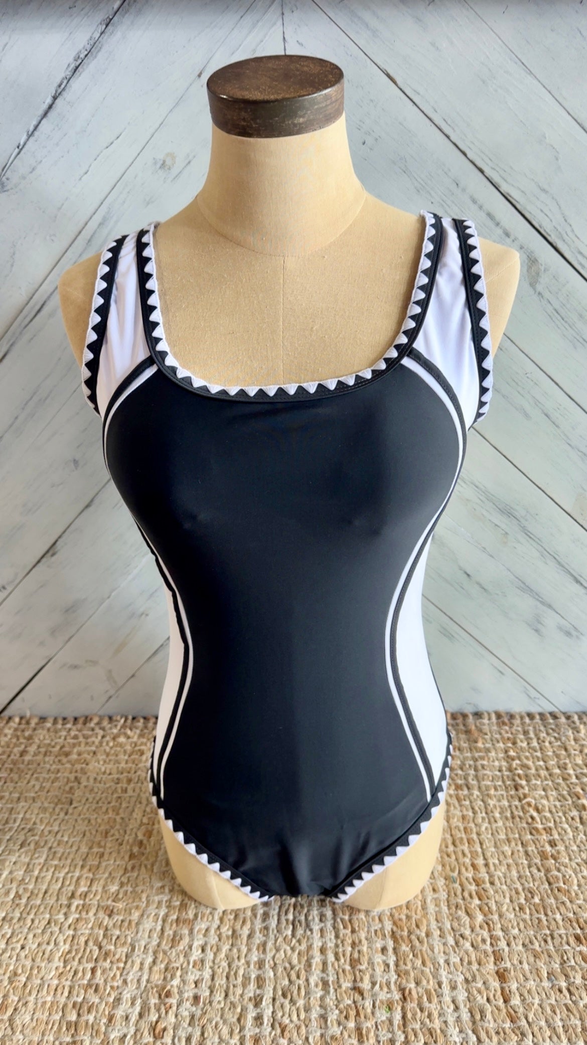 Black & White Ric Rac Trim One Piece Swimsuit