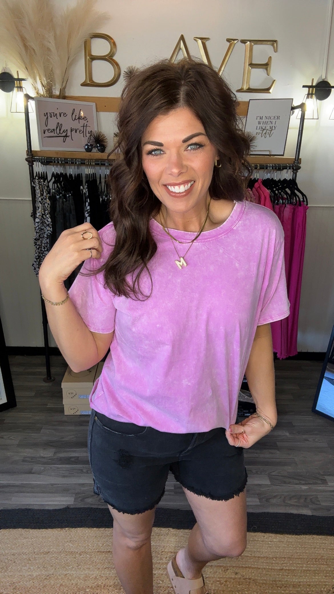 Bright Mauve Acid Wash Tee