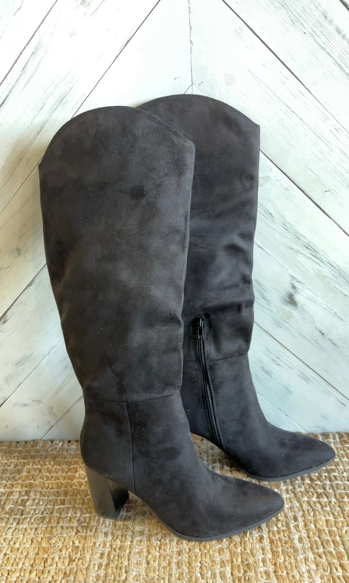 Black Suede Knee High Boots