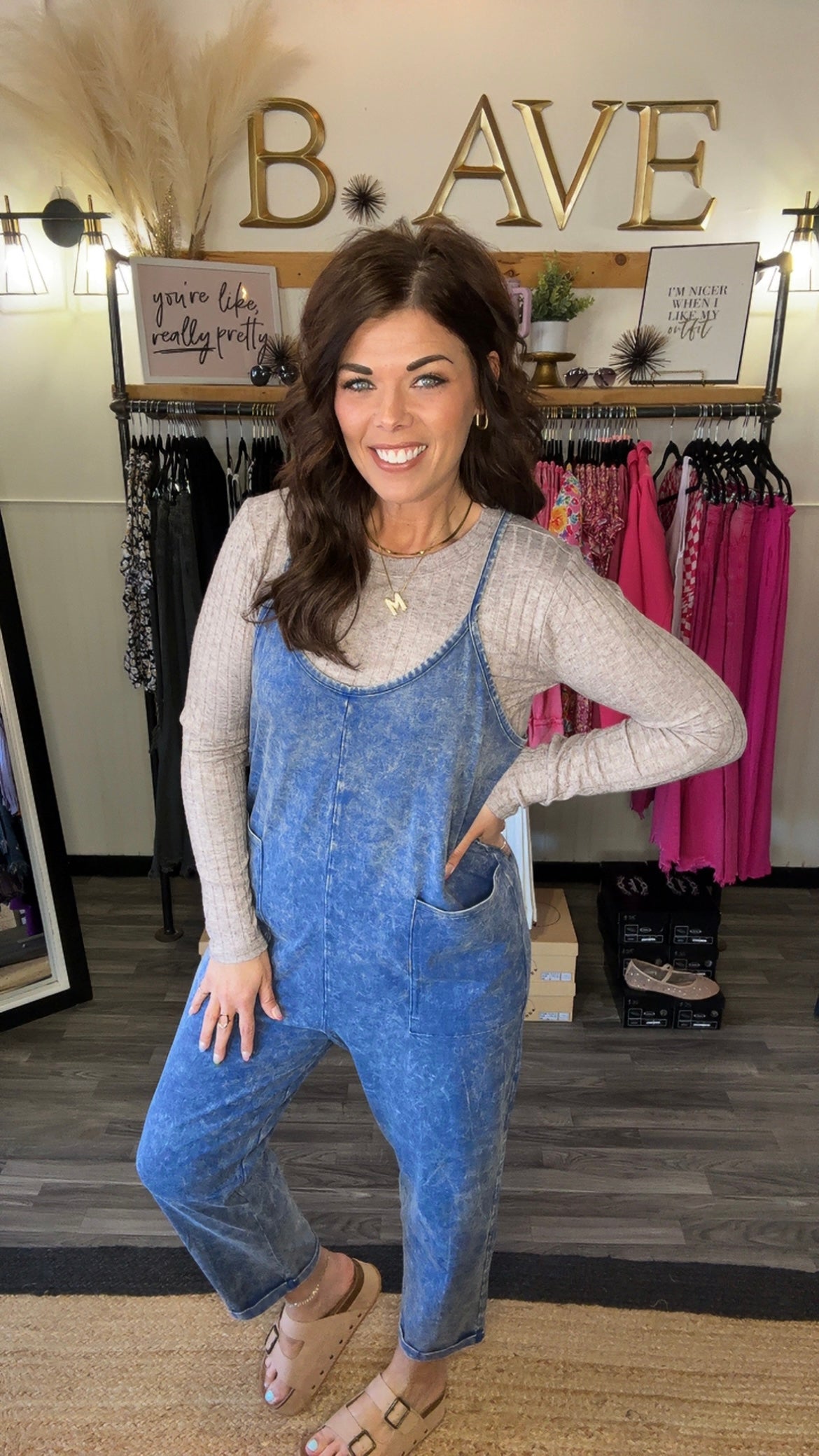 Light Navy Acid Wash Jumpsuit