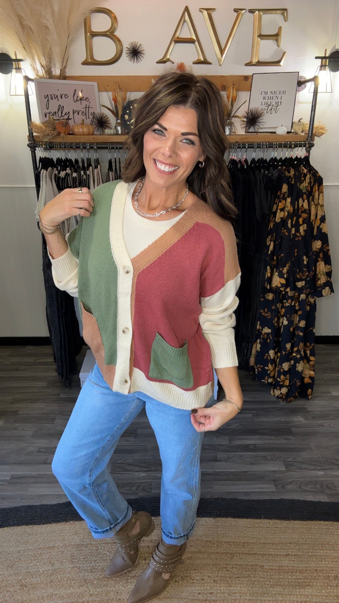 Olive & Marsala Color Block Cardigan