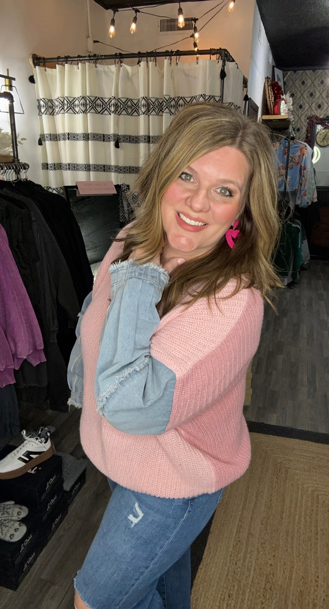 Blush & Denim Sleeve Sweater