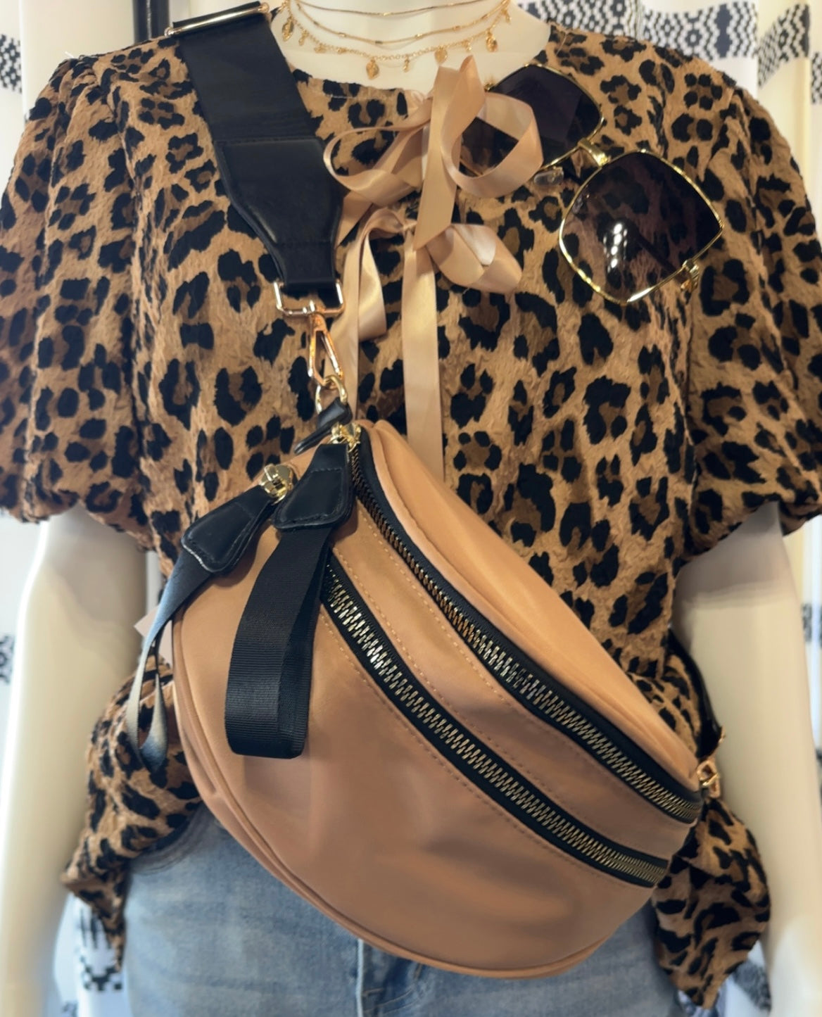 Almond Double Zip Crossbody Bag