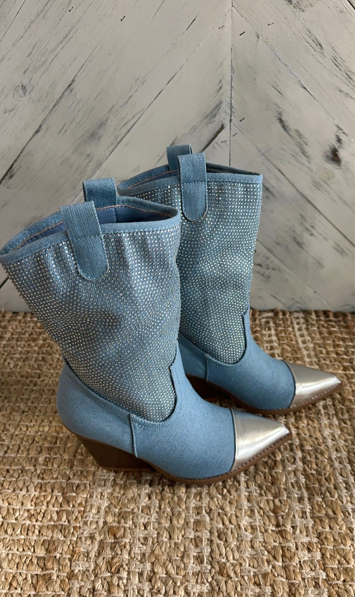 Denim Rhinestone Western Boots