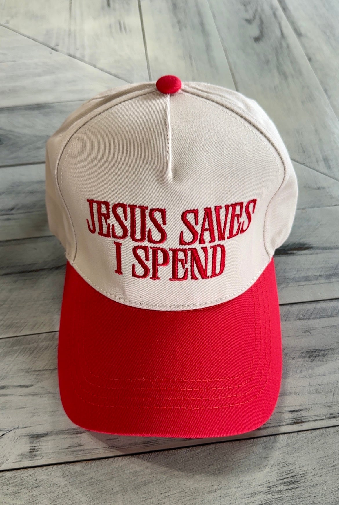 Jesus Saves I Spend Two Tone Hat