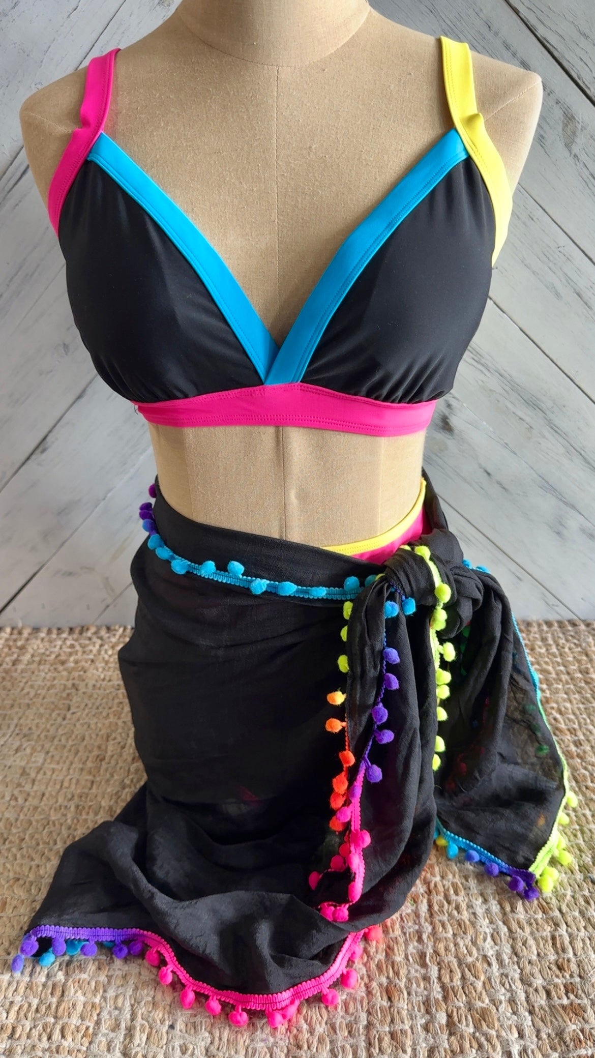 Black Pom Tassel Wrap Swim Cover Up