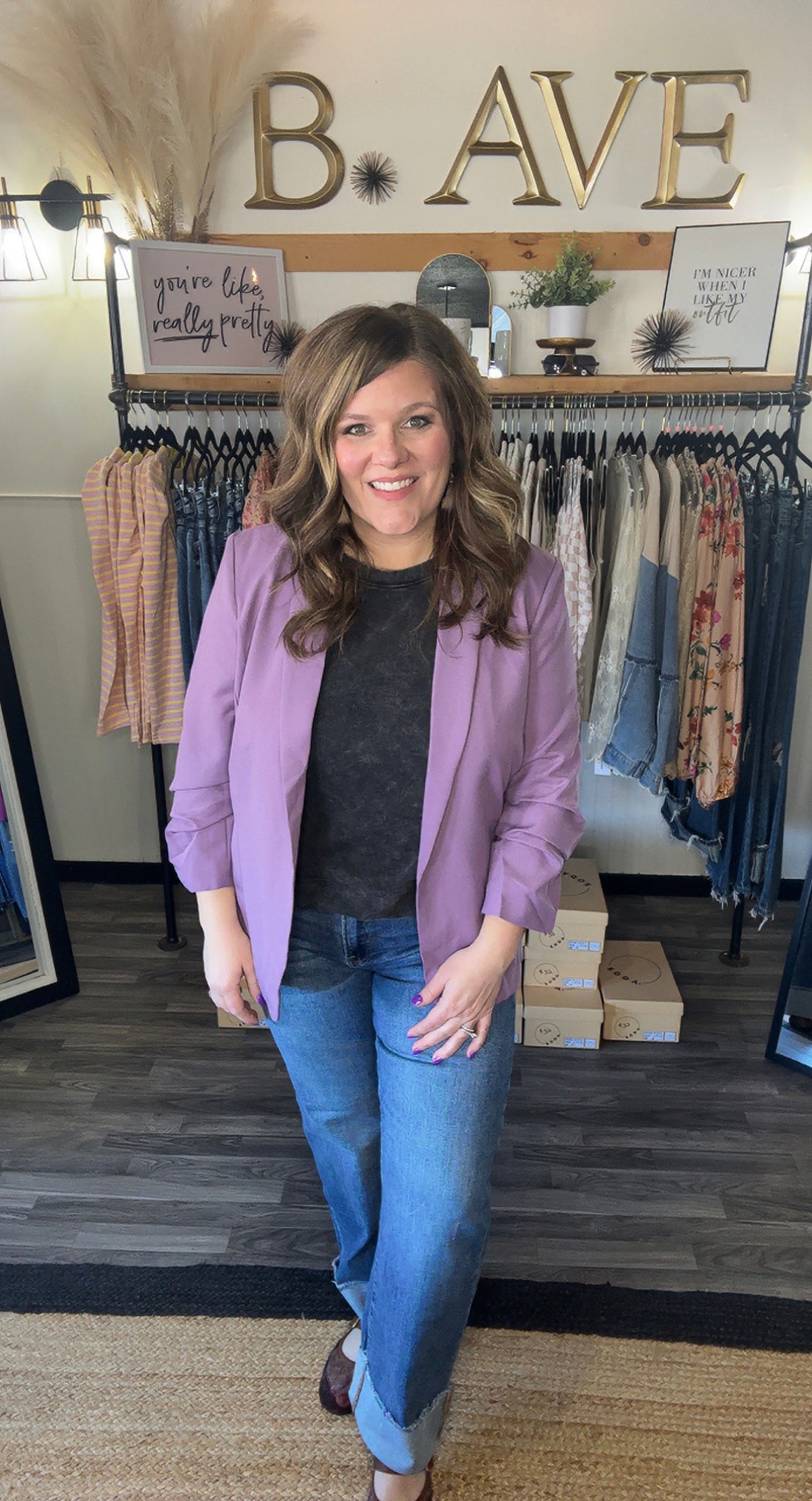 Dusty Lilac Ruched Sleeve Blazer