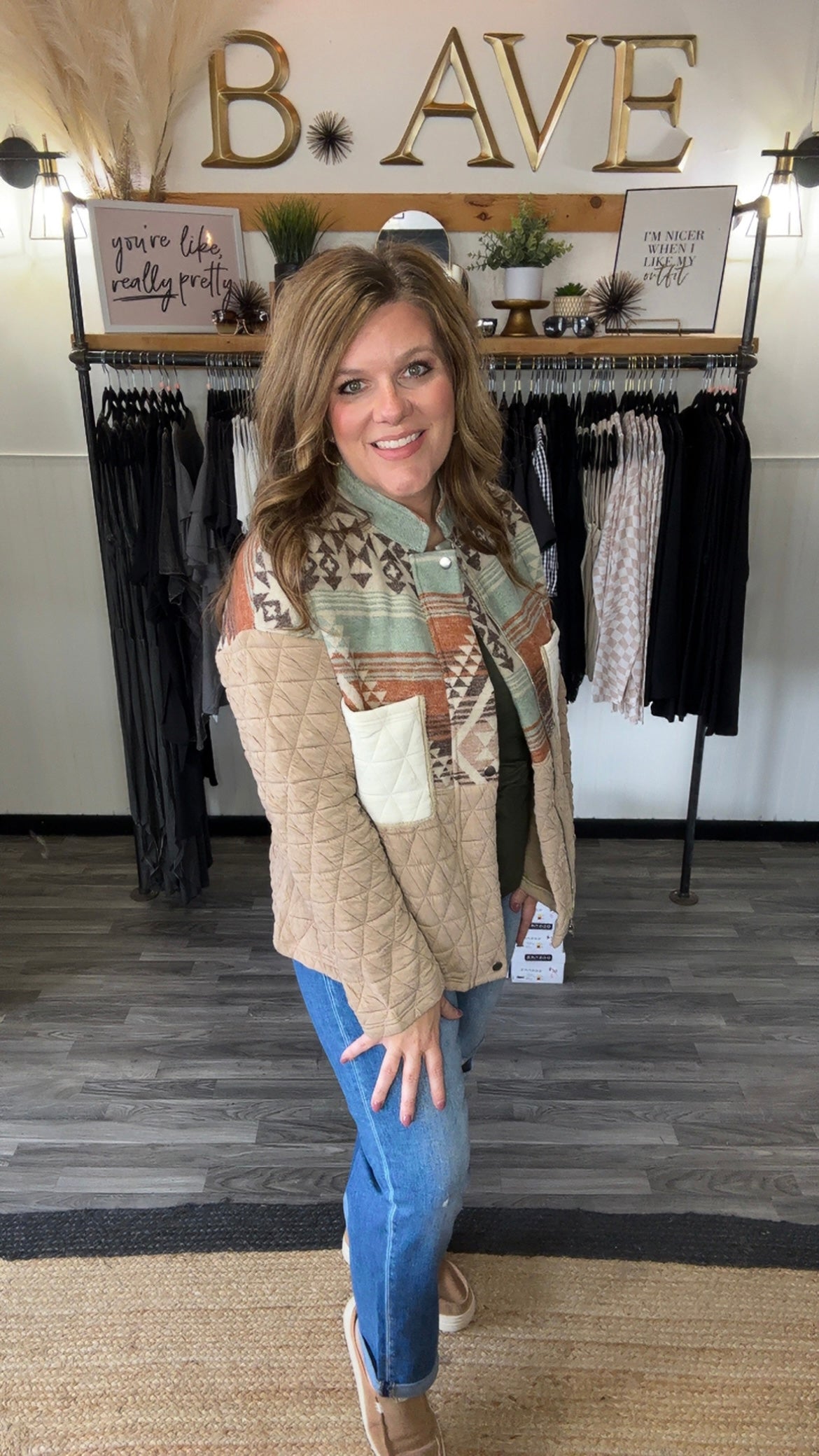Beige Aztec Quilted Patchwork Jacket
