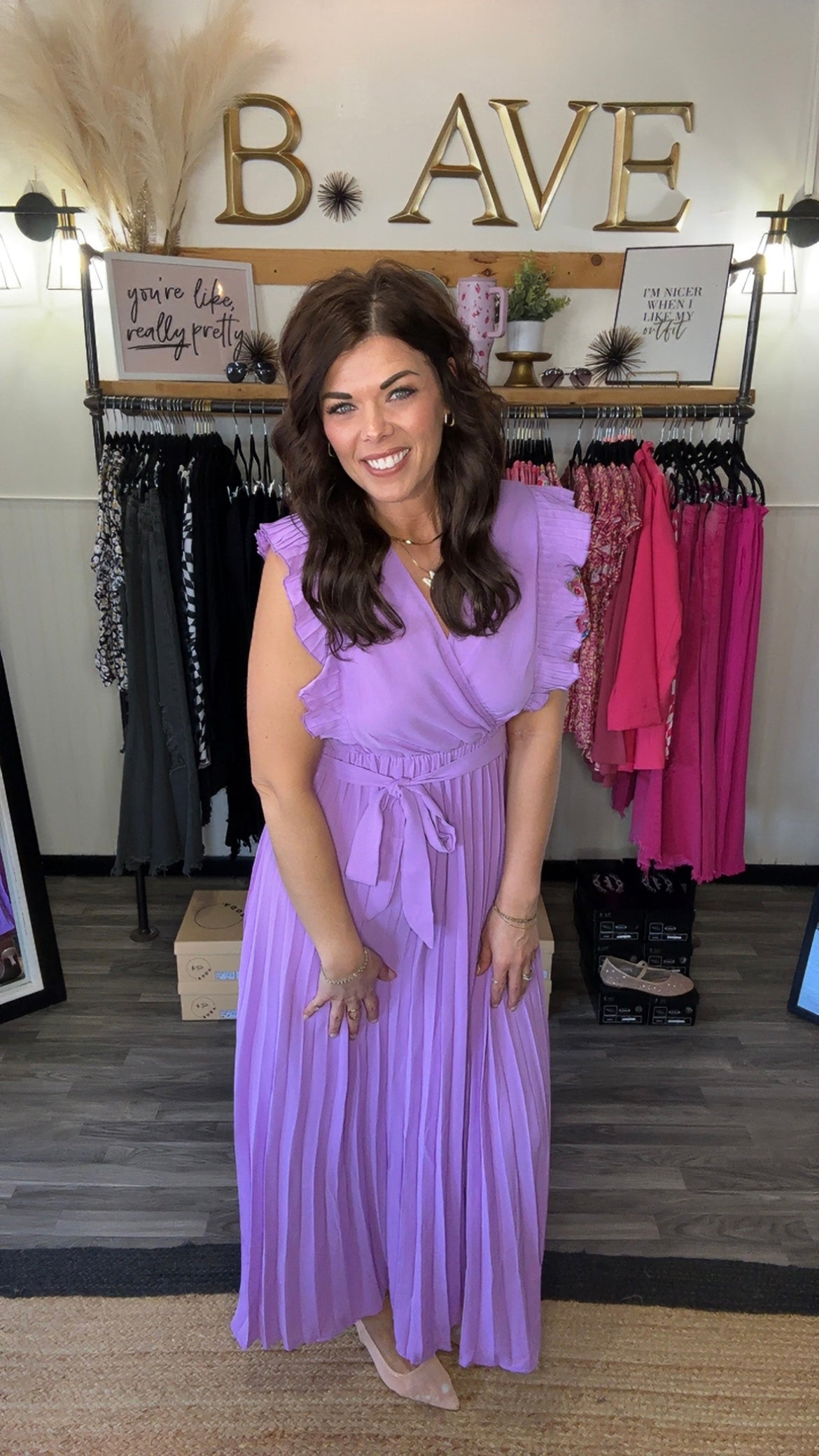 Lilac Ruffle Sleeve Dress