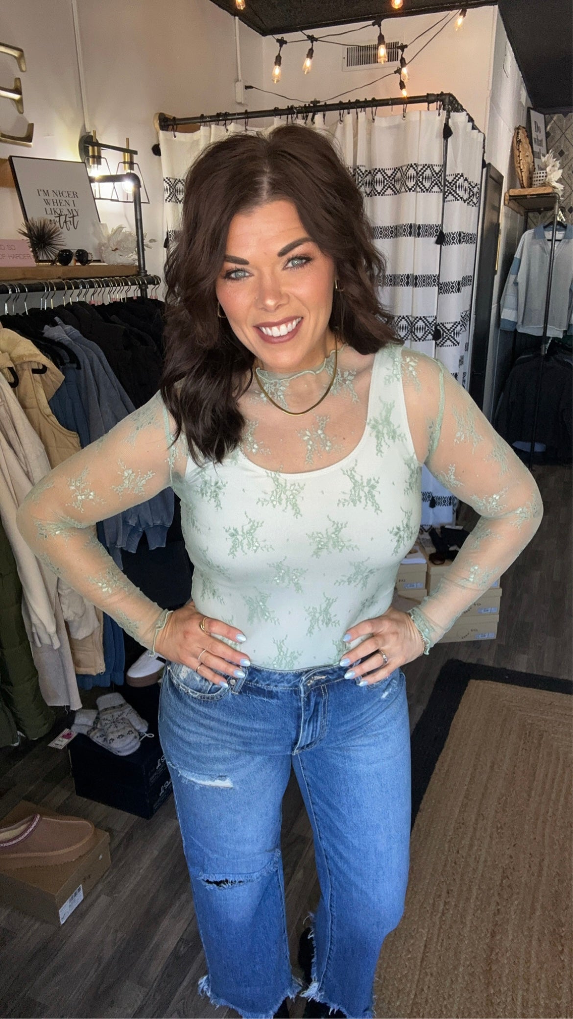 Sage Green Lace Layering Top