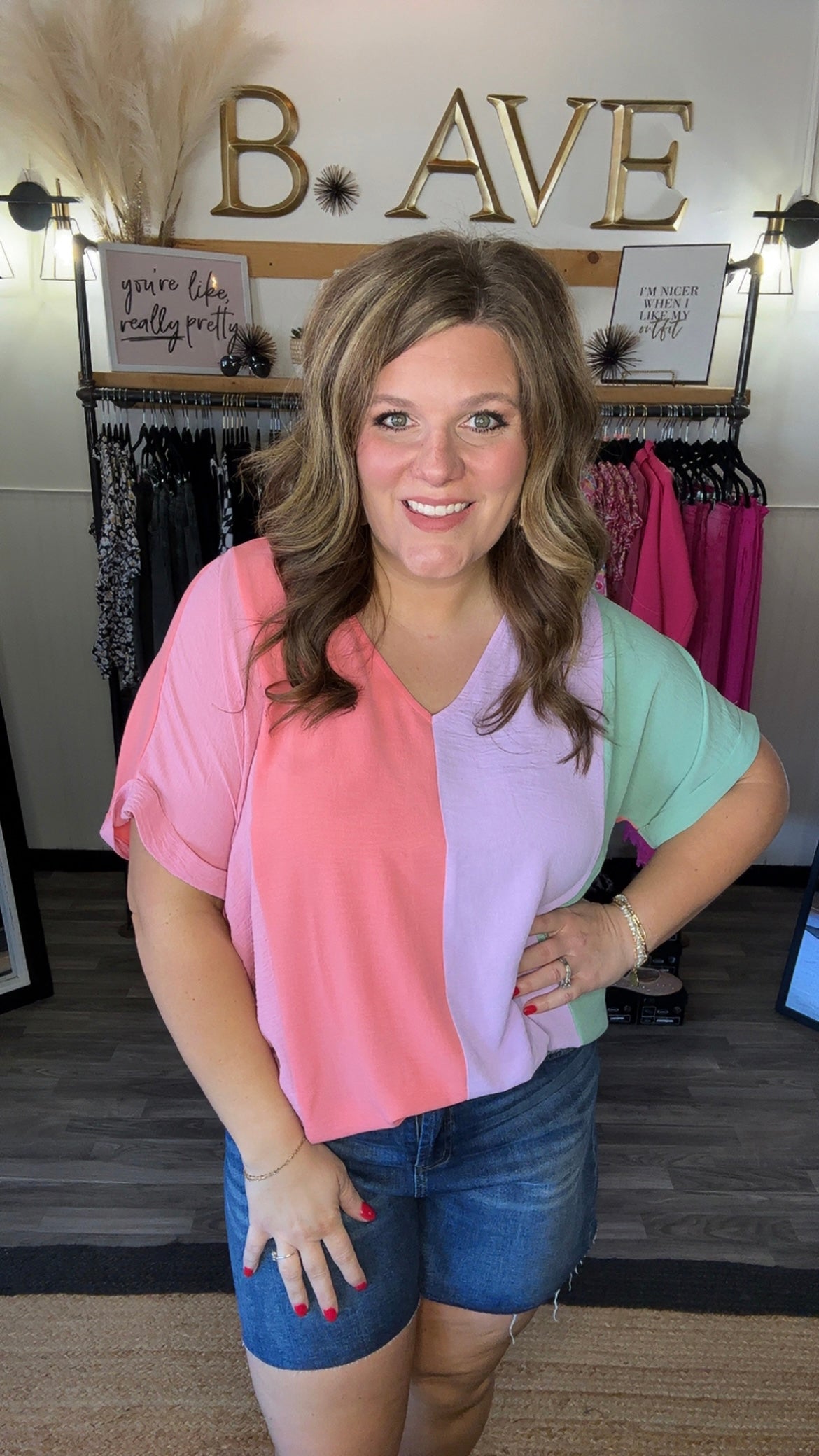 Peachy Lilac & Sage Colorblock Top