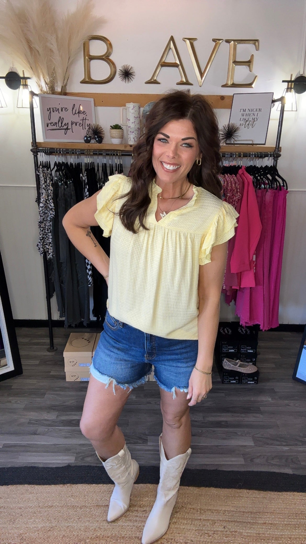 Pale Yellow Ruffle Sleeve Blouse