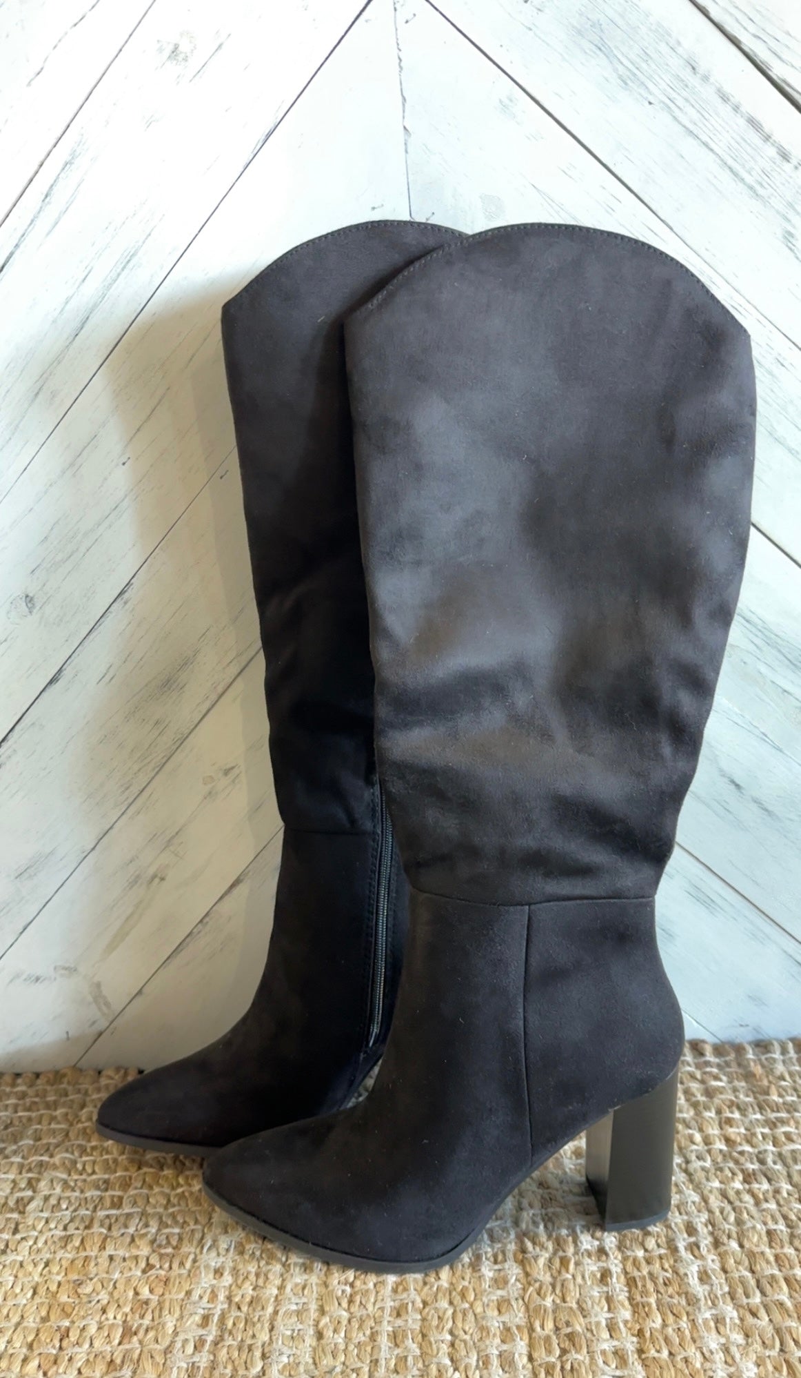 Black Suede Knee High Boots