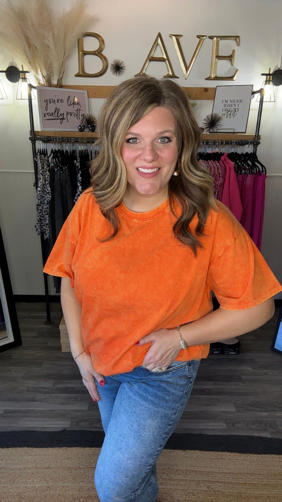 Bright Orange Acid Wash Tee