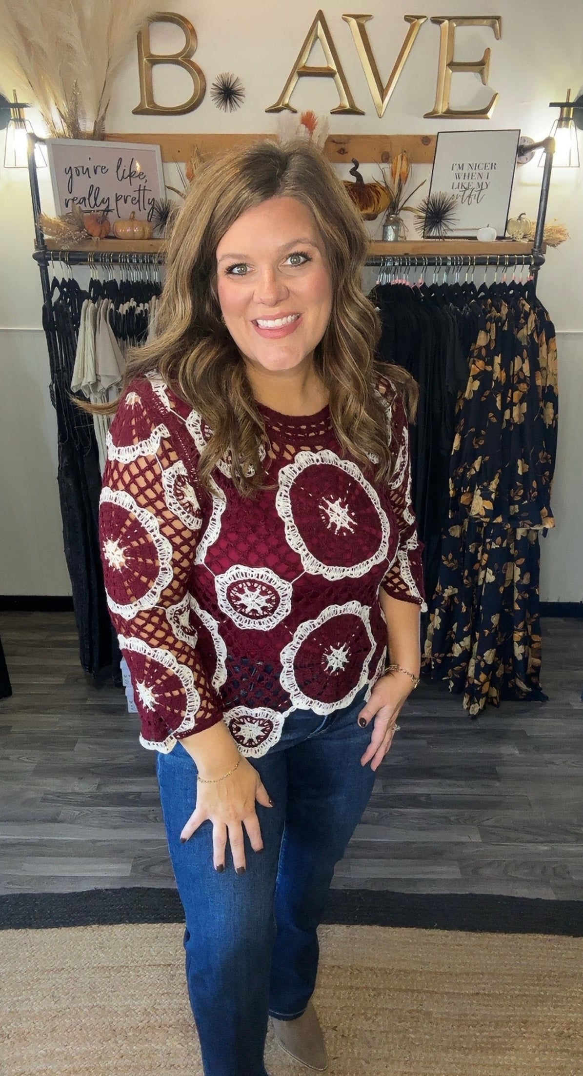 Wine Medallion Crochet Sweater