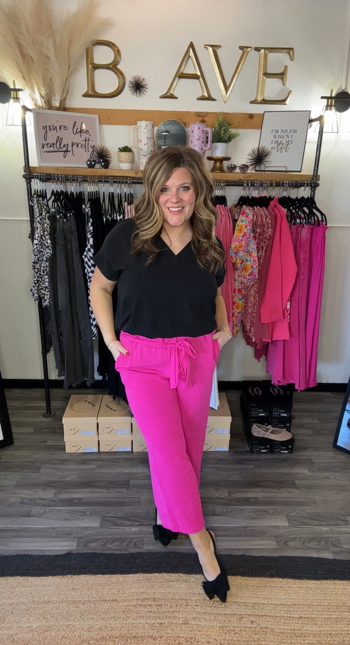 Hot Pink Paperbag Waist Crop Pants