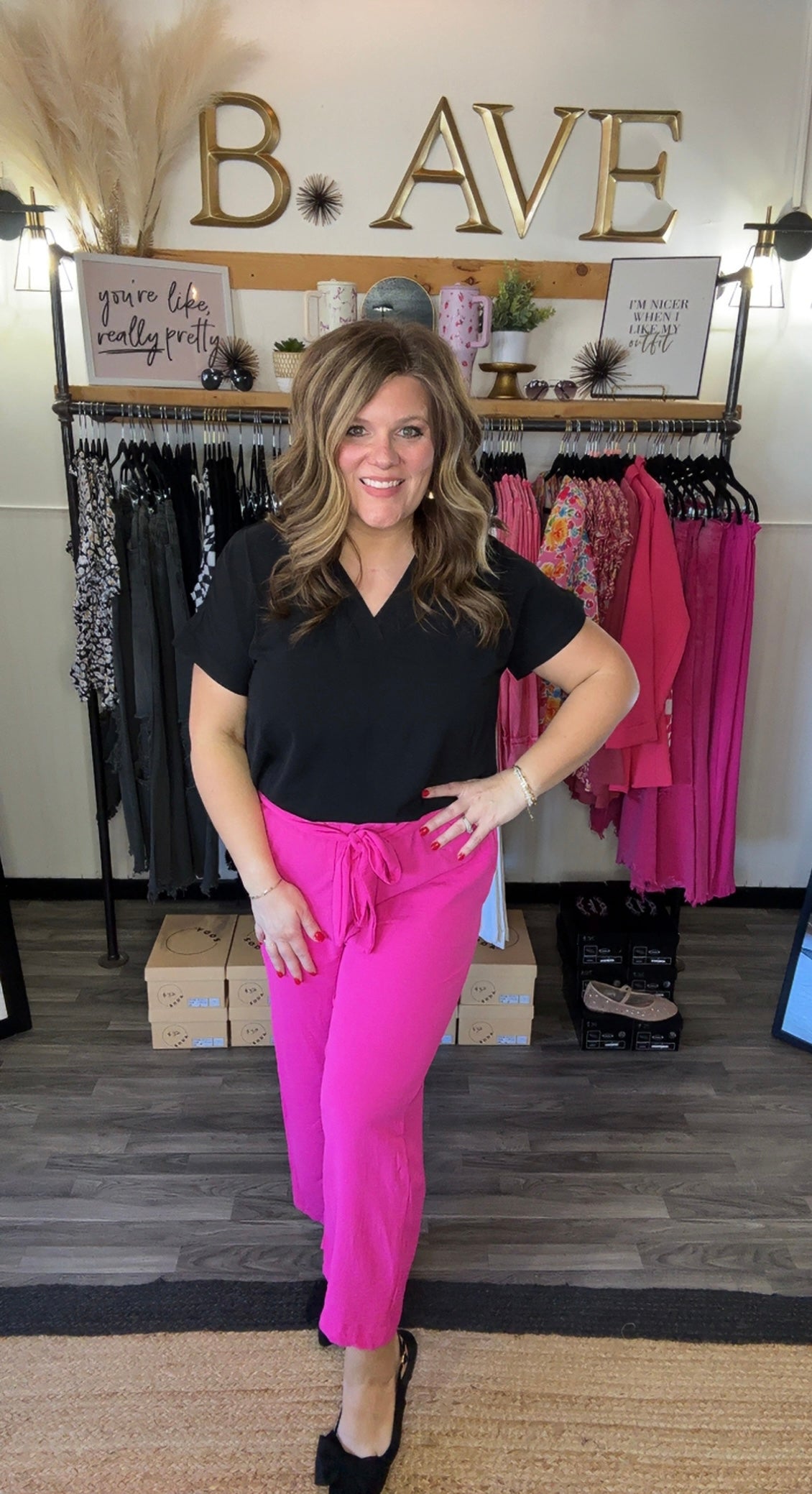 Hot Pink Paperbag Waist Crop Pants